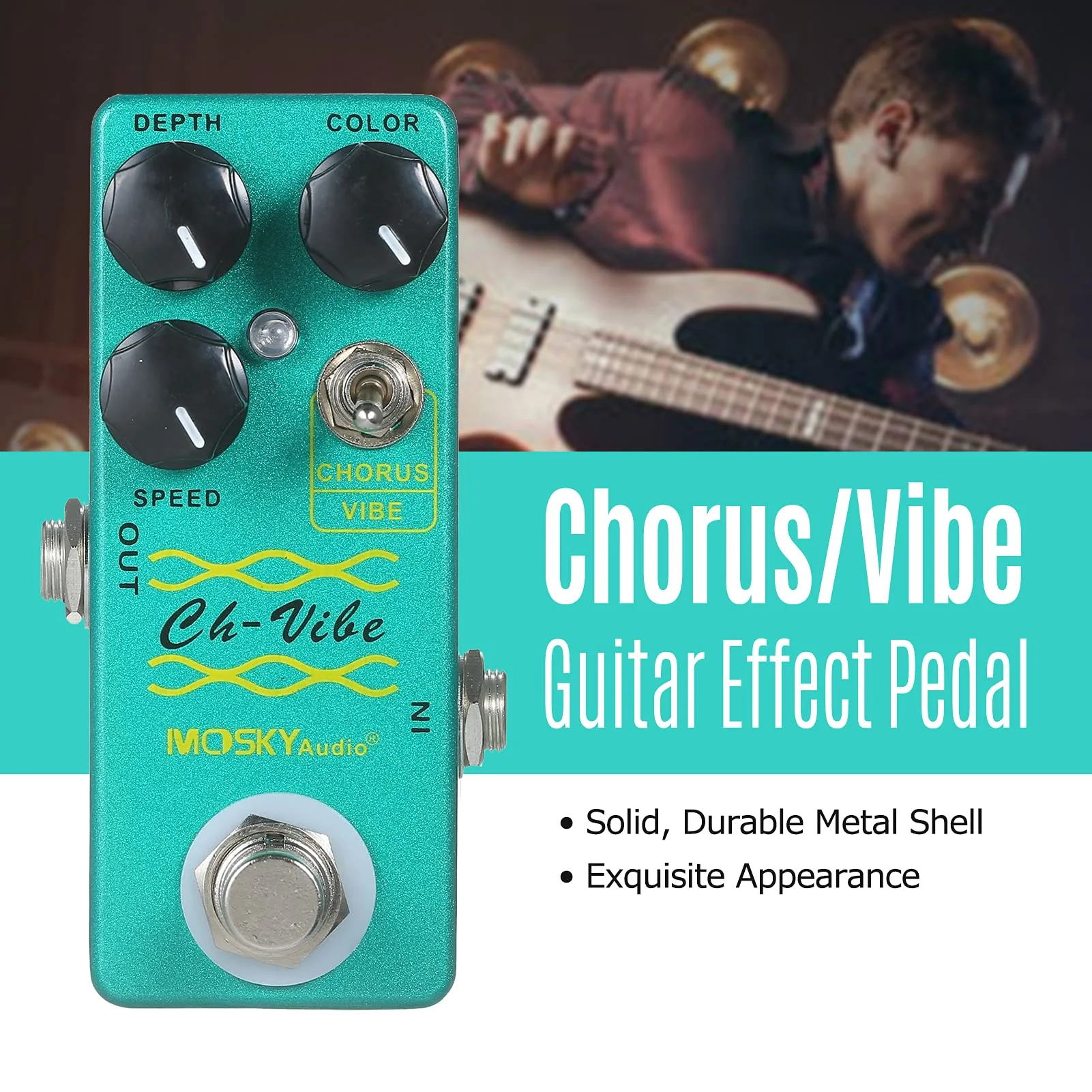 Chorus/Vibe Effect Pedal, /MOSKY CH VIBE Effect Pedal,Effector, Green - Image 6