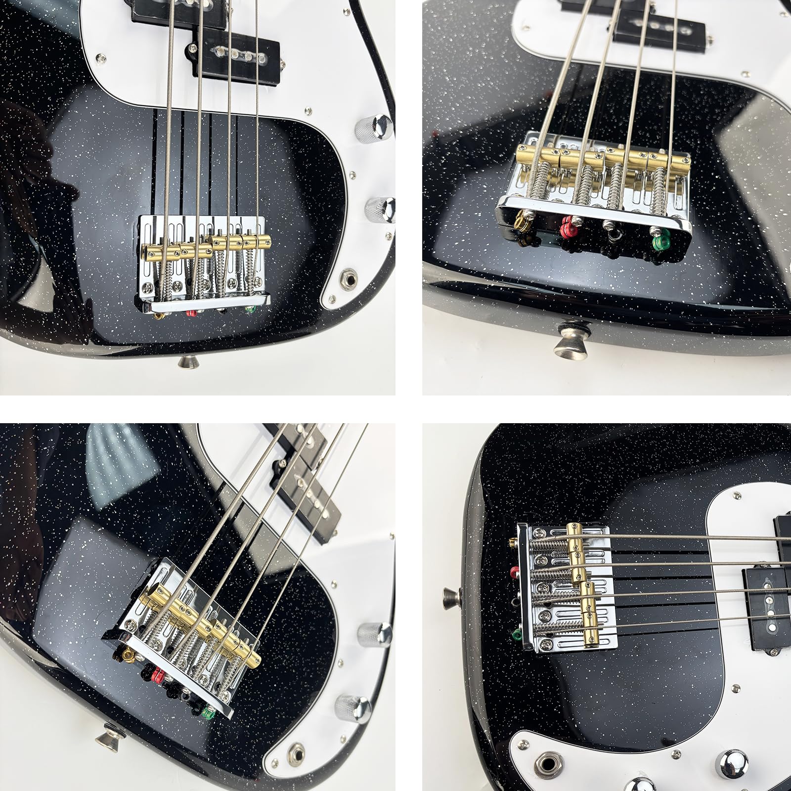 Chrome Electric Bass Guitar Bridge with Brass Saddles Zinc Alloy Plate 4 String Fixed Bridge Compatible with Fender Jazz Precision Bass Bridge Replacement Parts Chrome - Image 5