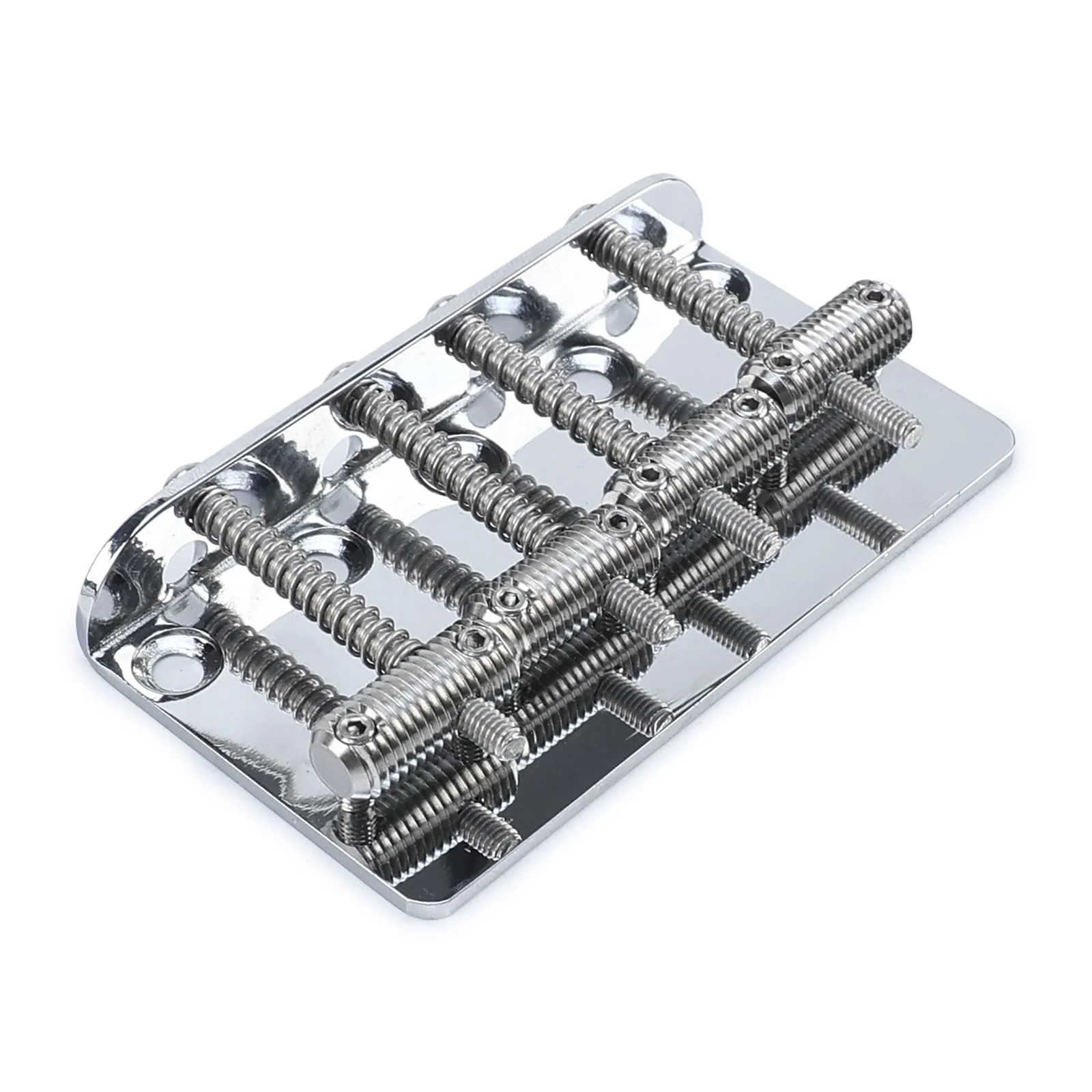 Chrome Electric Bass Guitar Bridge with Stainless Steel Threaded Saddles Plate 4 String Fixed Bridge Compatible with Vintage style Fender Jazz Precision Bass Bridge Replacement Parts 4 Piece Chrome - Image 3