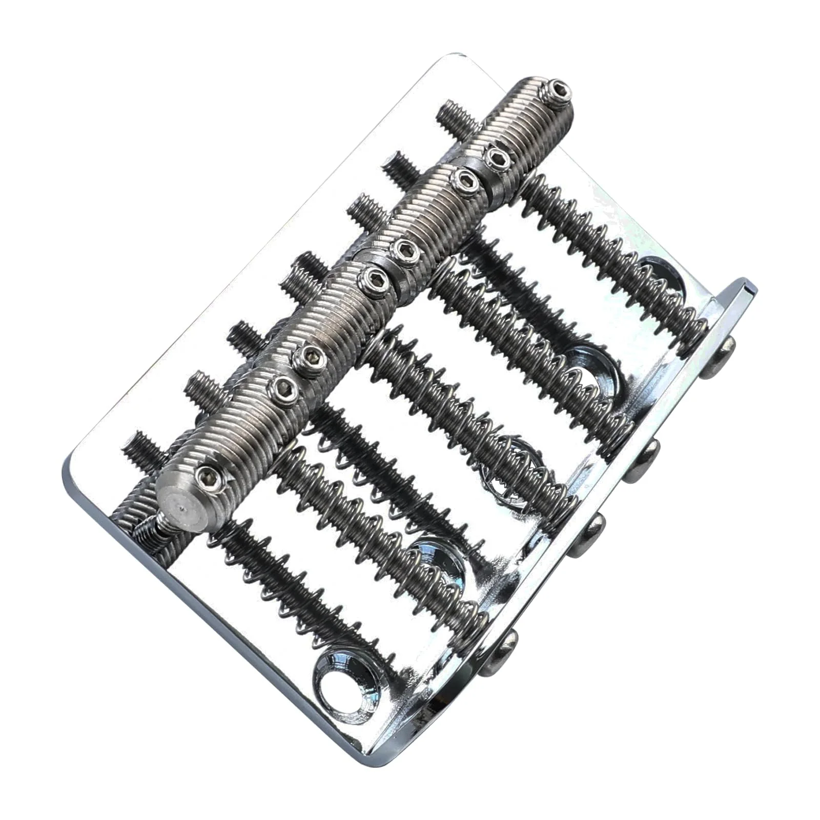 Chrome Electric Bass Guitar Bridge with Stainless Steel Threaded Saddles Plate 4 String Fixed Bridge Compatible with Vintage style Fender Jazz Precision Bass Bridge Replacement Parts 4 Piece Chrome - Image 8