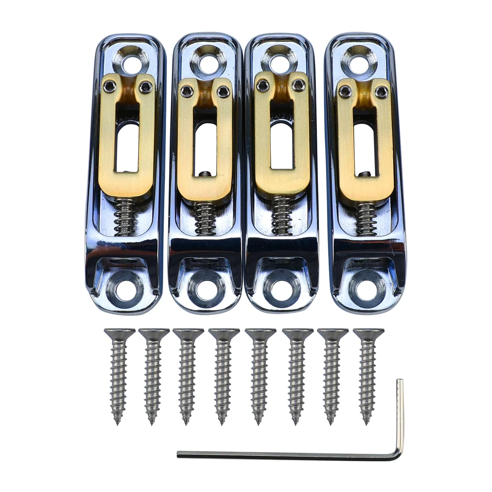 Chrome Single String Bass Guitar Bridge with Brass Saddle Individual Fixed Bridge for 4 String Electric Bass Replacement Parts 4 piece Chrome