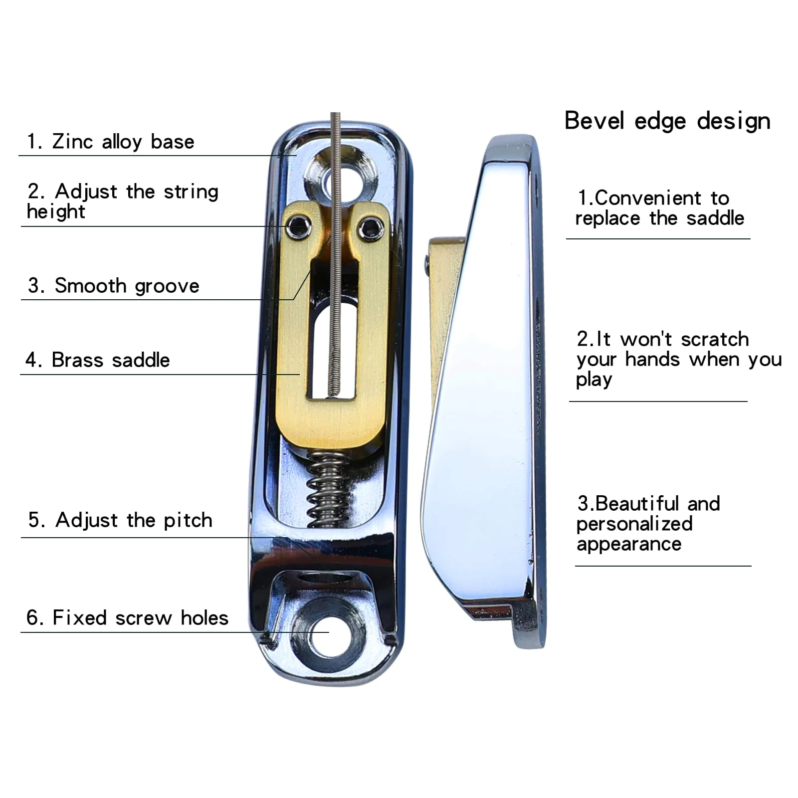Chrome Single String Bass Guitar Bridge with Brass Saddle Individual Fixed Bridge for 4 String Electric Bass Replacement Parts 4 piece Chrome - Image 2