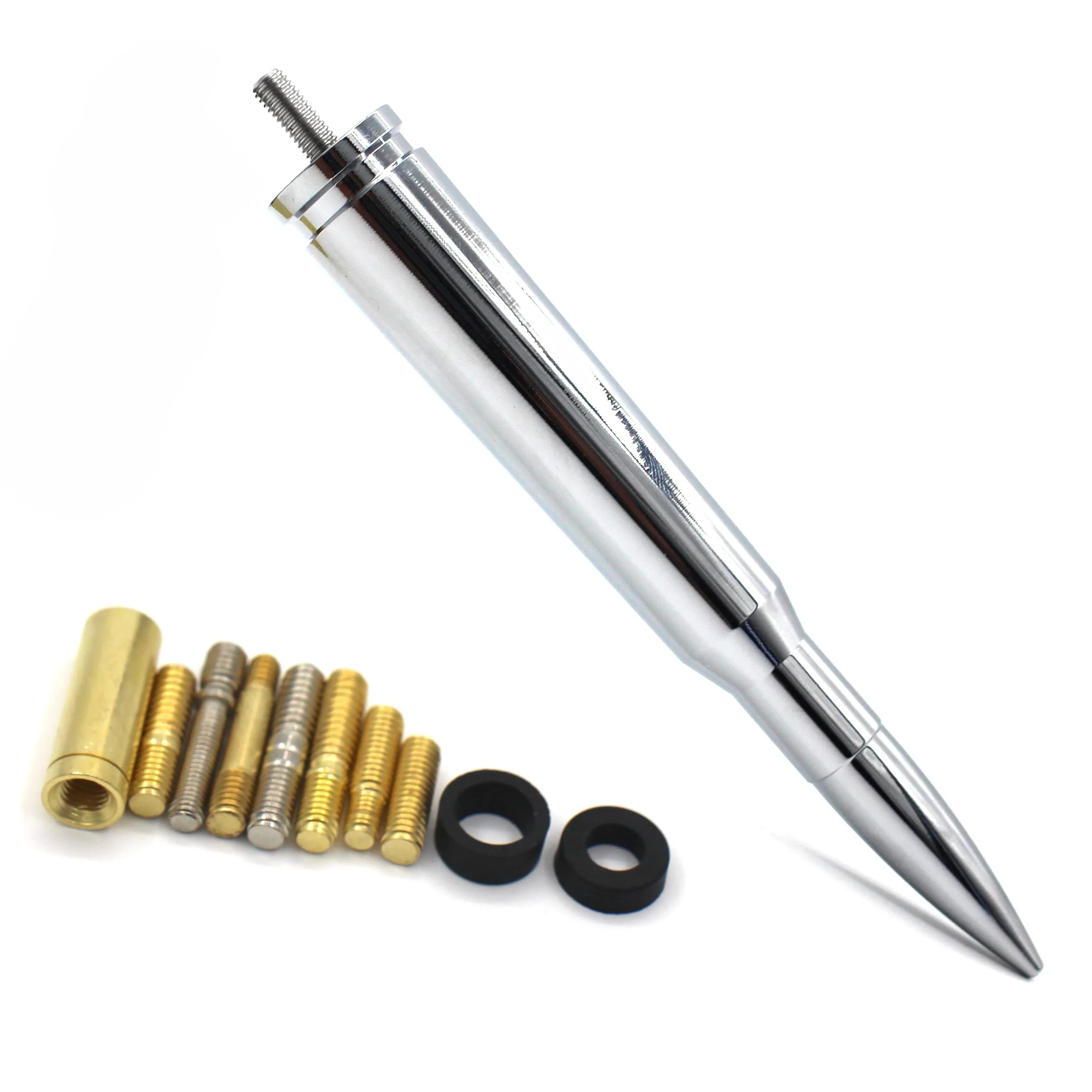 Chrome Stubby Antenna mast 50 Cal Fit for car Track Antenna Delete Replacement, Ford F150 F250 F350 RAM 1500 2500 GMC Denali Chevy Pick-up Chrome