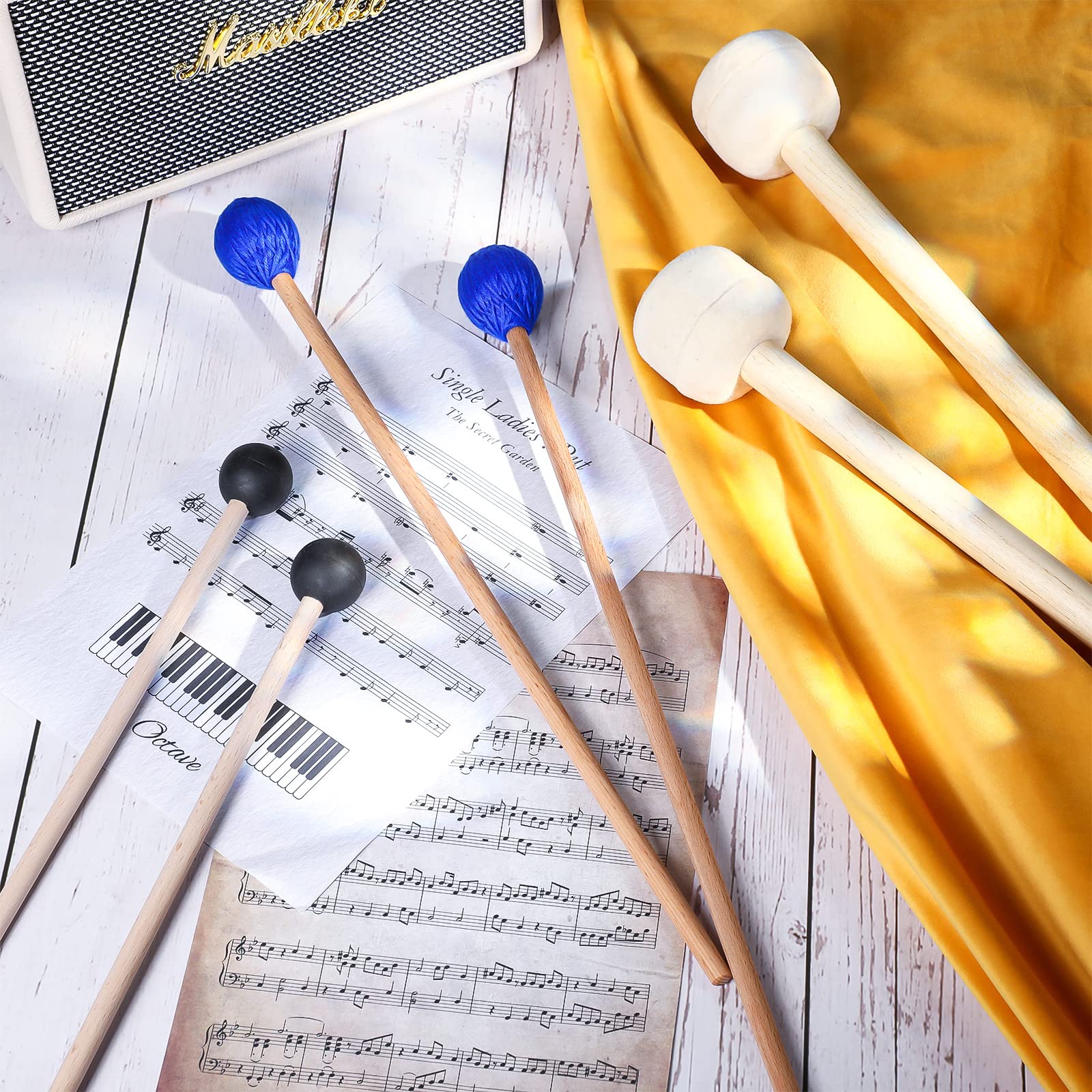 Cindeer 3 Pcs Pairs Drum Mallet 1 Blue Hard Yarn Head Keyboard Marimba Mallets 1 Black Rubber Bell 1 Mallets Wool Felt Drum Stick for Percussion Bass Timpani Instrument Bell Glockenspiel - Image 4