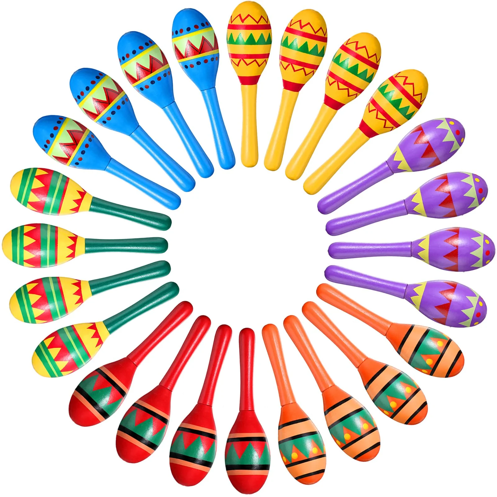 Civaner 24 Pcs Mini Fiesta Maracas for Adults Cinco De Mayo Maracas Mexican Party Decorations 6 Designs Party Favors for Mexican Party Props, 4.92 x 1.38 Inch