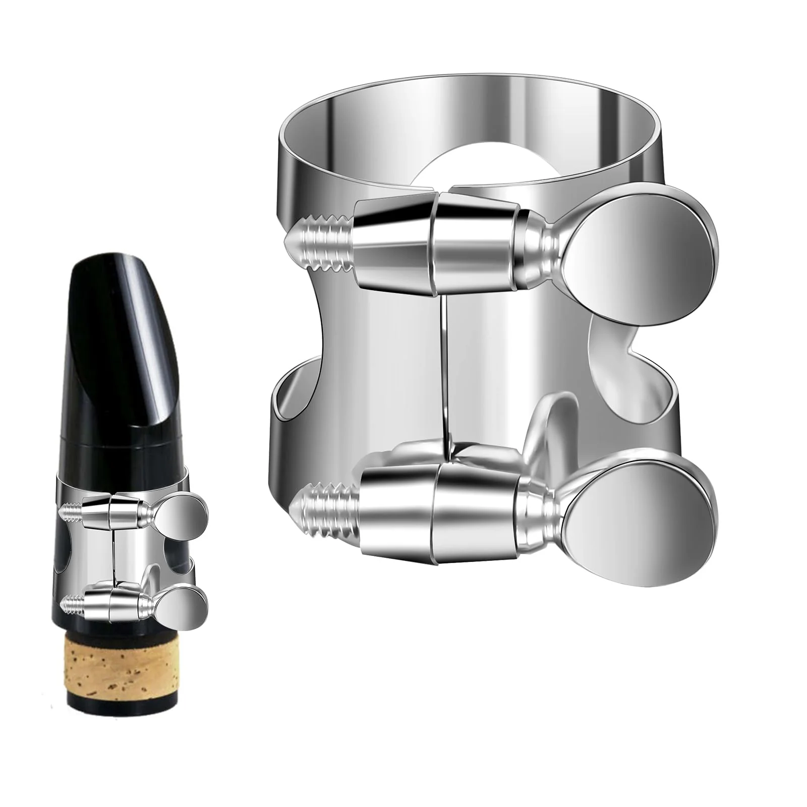 Clarinet Ligature, Bb Clarinet Mouthpiece Ligature Silver Clarinet Ligature B Flat with Adjustable Screws for Clarinet Mouthpiece Woodwinds Instrument