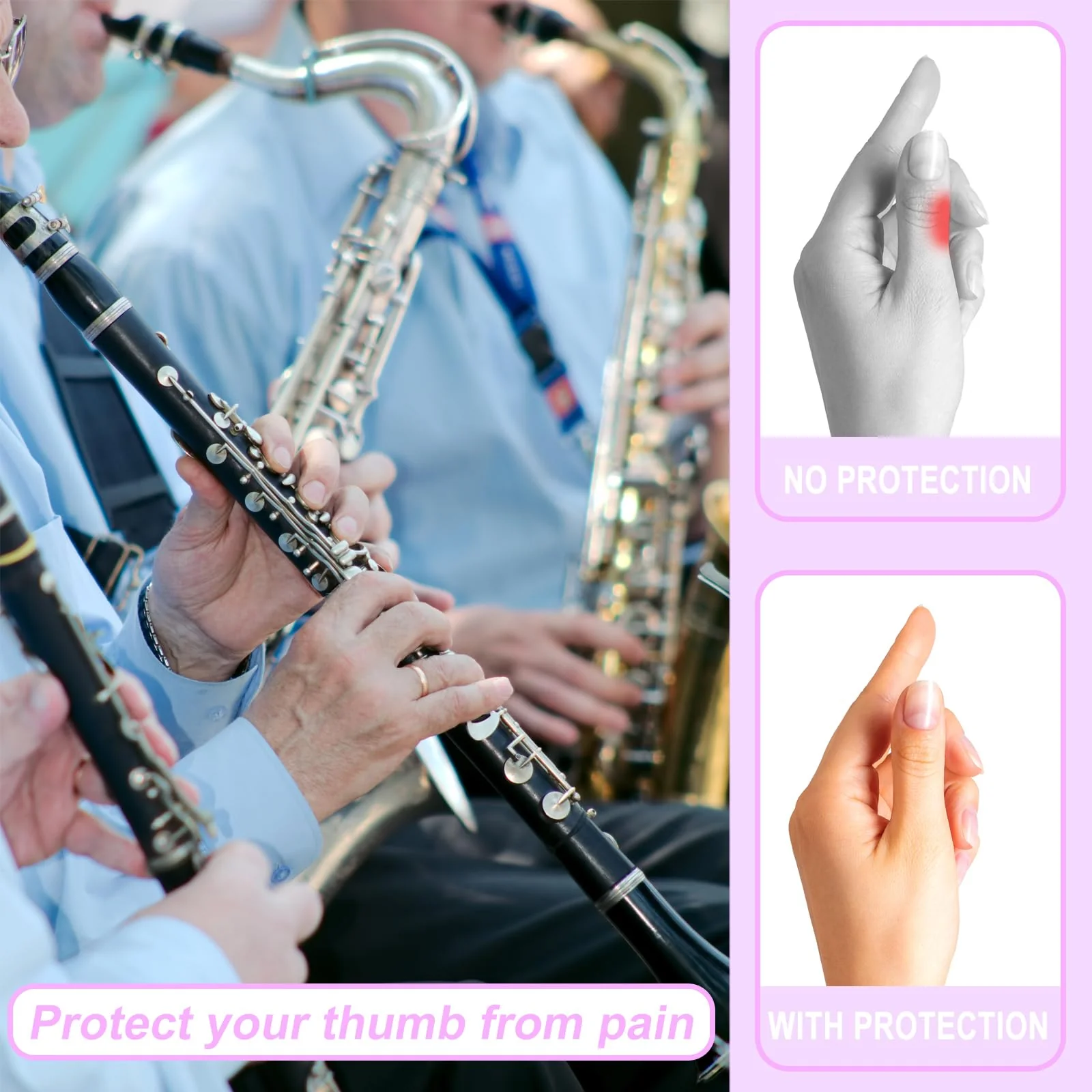 Clarinet Thumb Rest Cushion,12 Pcs Rubber Clarinet & Oboe Thumb Protector for Woodwind Instrument(6 Colors) - Image 6