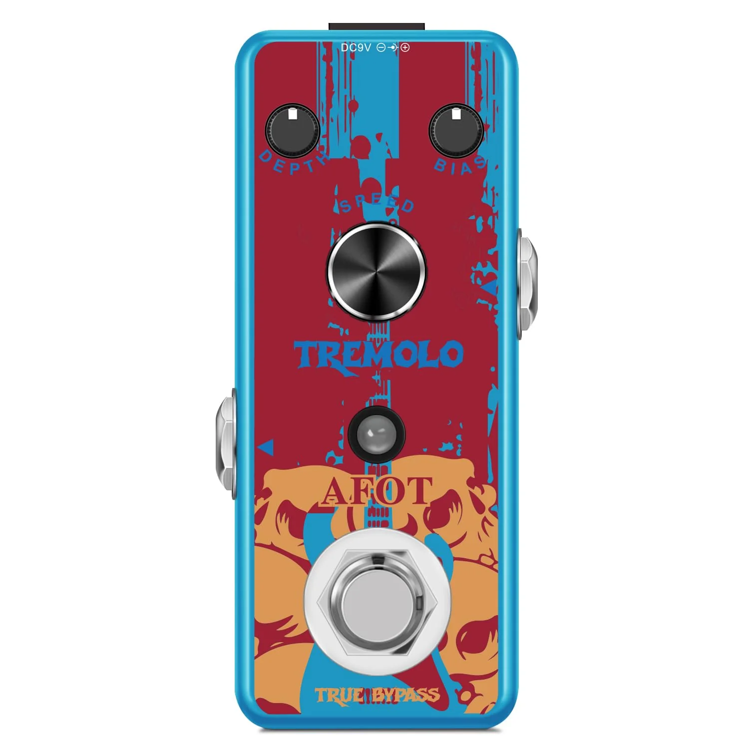 Classic Tremolo Guitar Effects Pedal for Electric Guitar and Bass - Analog Photoelectric Tremolo With True Bypass, Mini Size Blue Tremolo