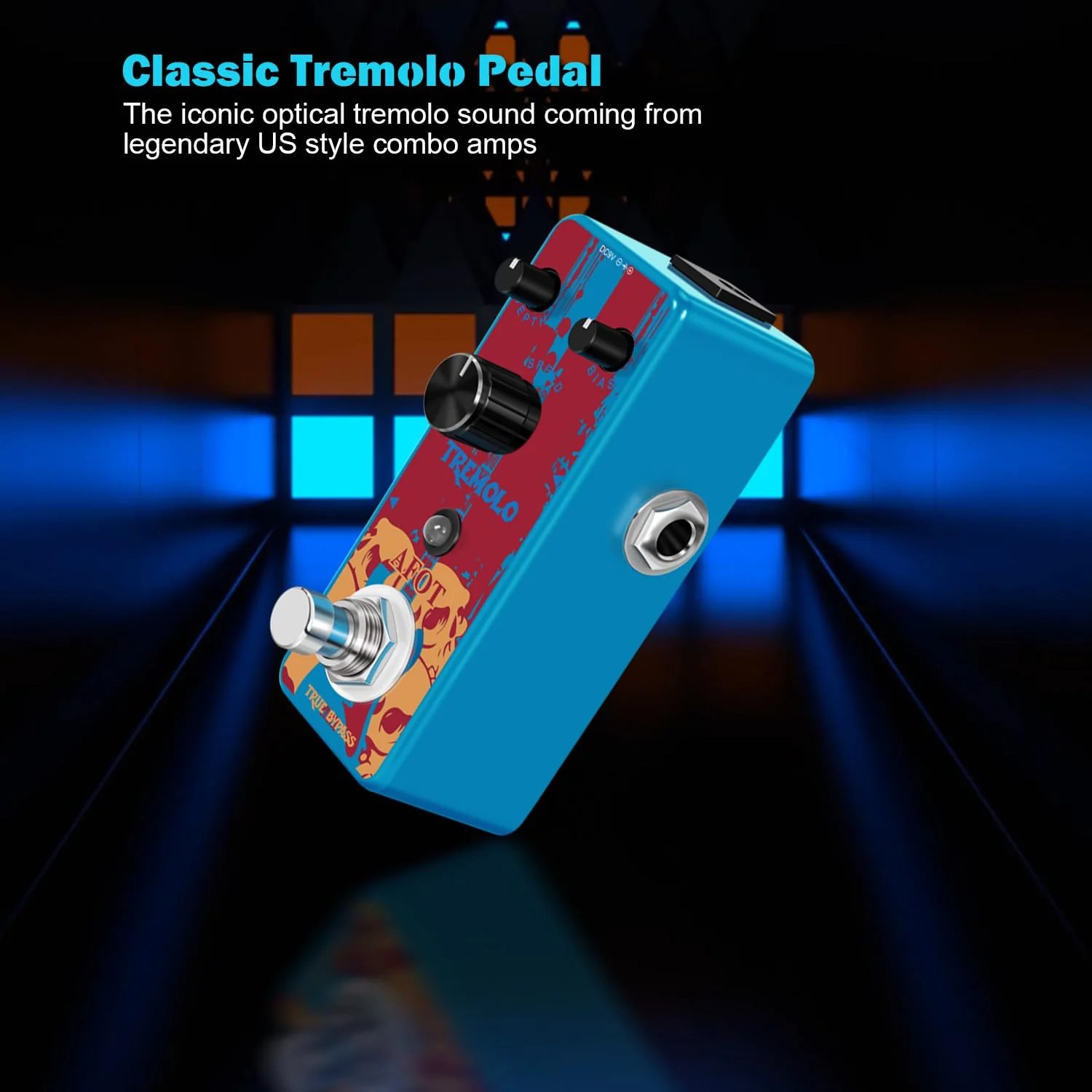 Classic Tremolo Guitar Effects Pedal for Electric Guitar and Bass - Analog Photoelectric Tremolo With True Bypass, Mini Size Blue Tremolo - Image 2