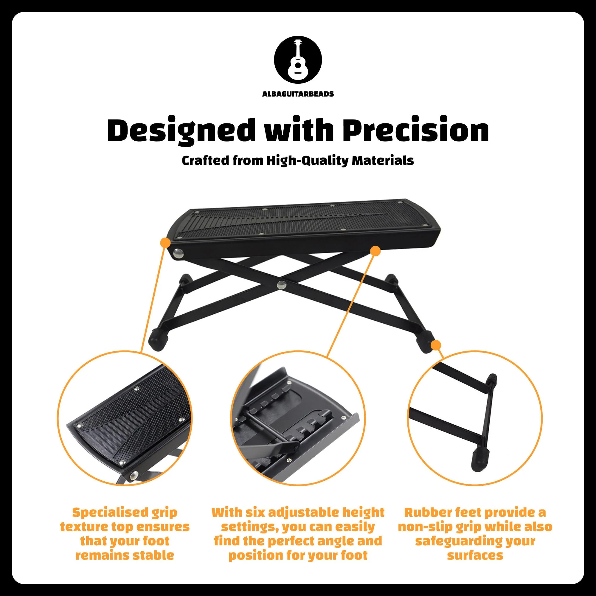 Classical Guitar Foot Rest, Acoustic Guitar Foot Stool, Adjustable Foot Rest, Alba guitar beads Foot Rest - Image 2