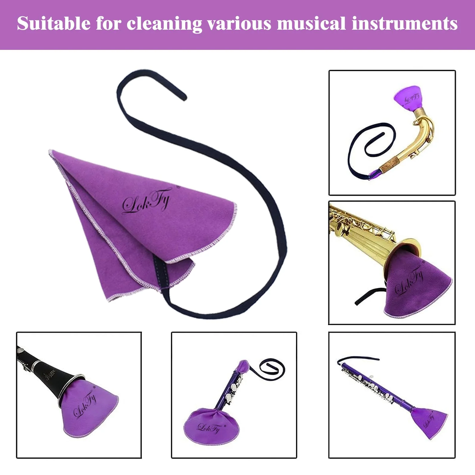 Cleaning Cloth Swab for Inside Tube Suitable for Clarinet Piccolo Flute Sax Saxophone (Purple) Purple - Image 4