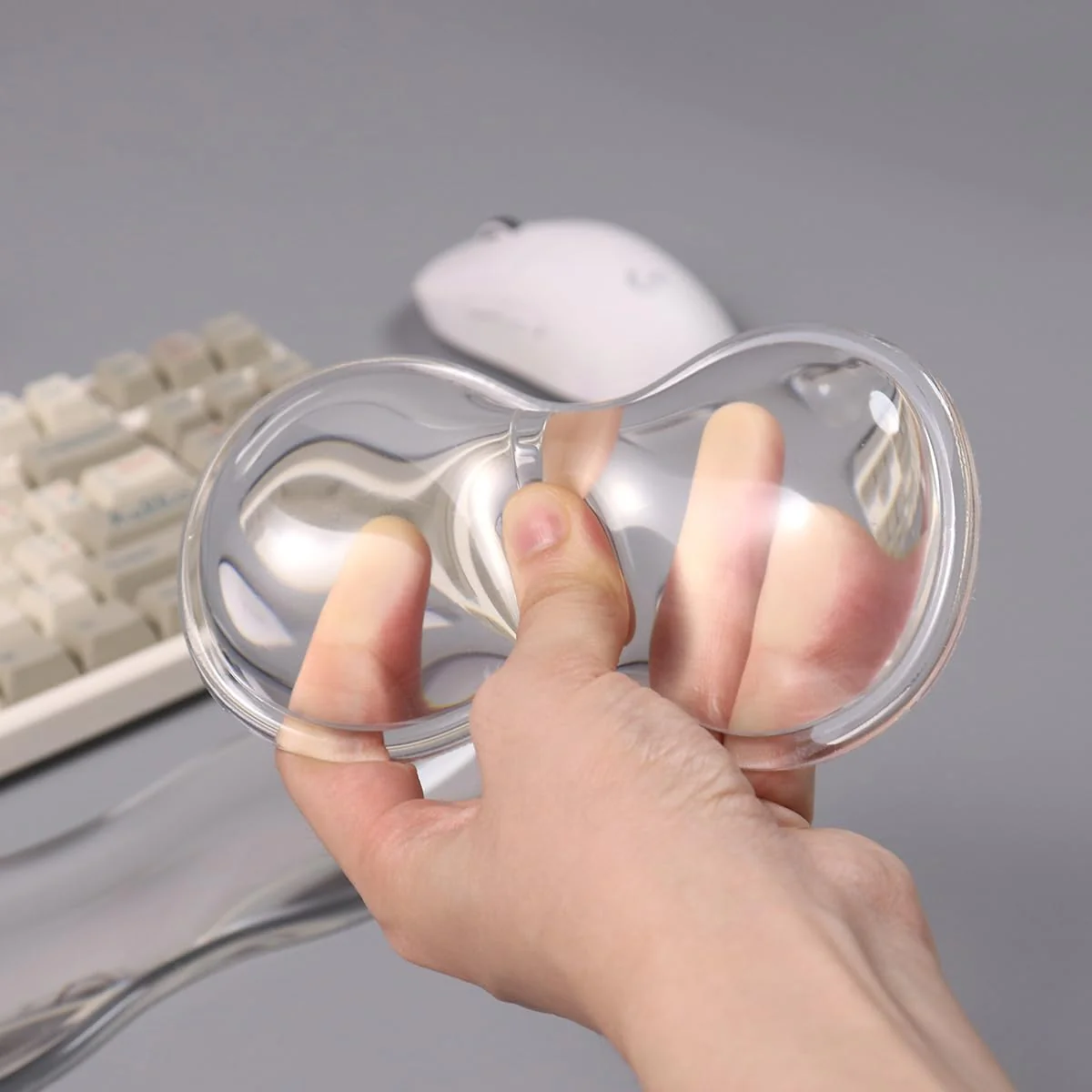 Clear Gel Wrist Rest for Keyboard and Mouse, White Silicone Keyboard Wrist Rest Set, Cute Ergonomic Wrist Rest for Keyboard 60%/75%(White) long+short Ellipses - Image 4