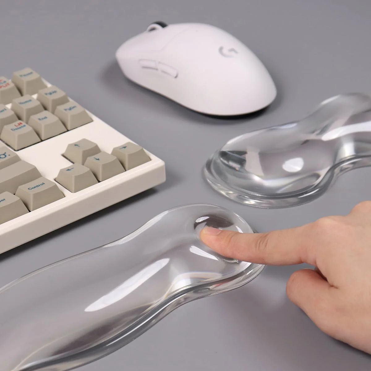 Clear Gel Wrist Rest for Keyboard and Mouse, White Silicone Keyboard Wrist Rest Set, Cute Ergonomic Wrist Rest for Keyboard 60%/75%(White) long+short Ellipses - Image 5