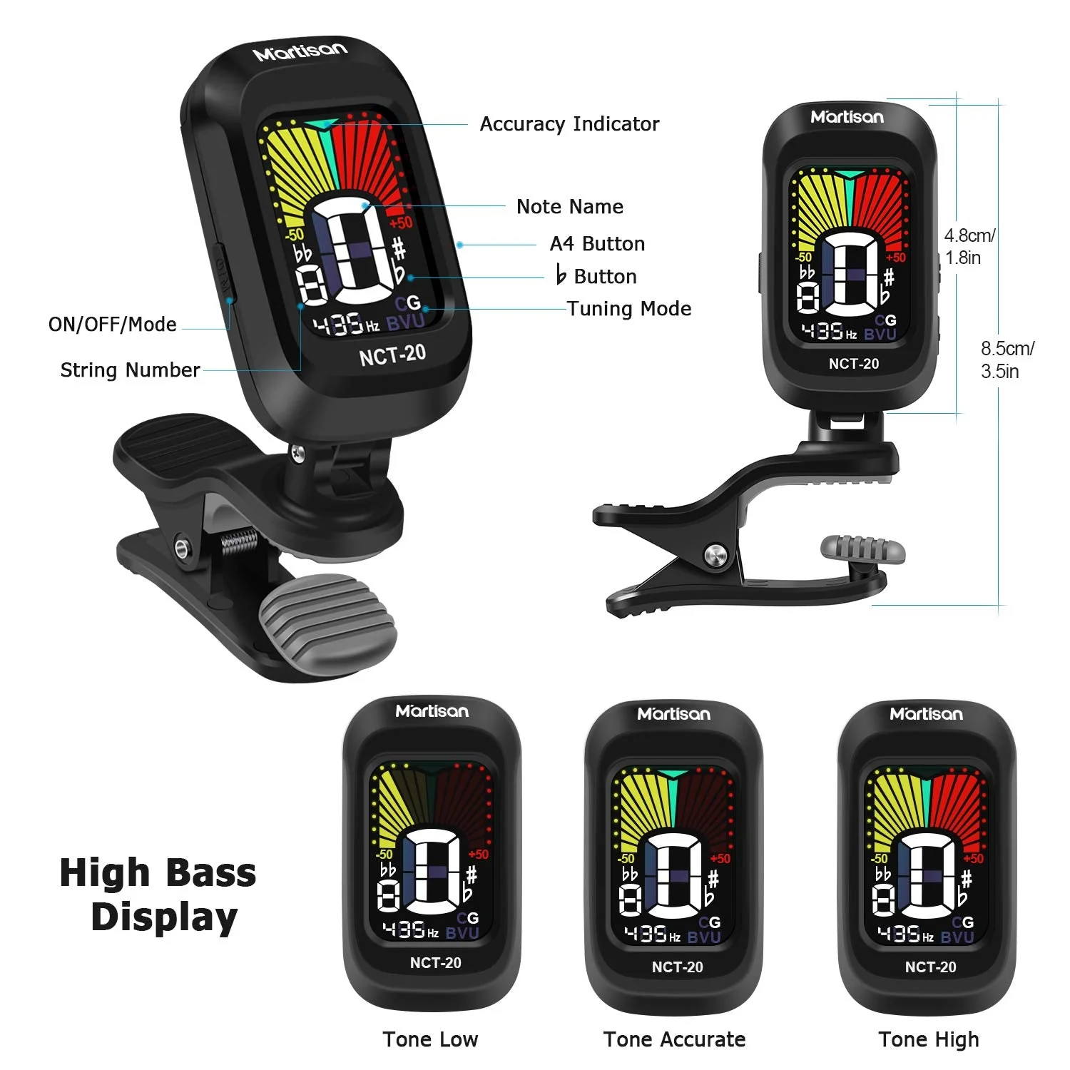 Clip-On Tuner for Guitar, Bass, Ukulele, Violin, Viola, Chromatic Tuning Modes, 360 Degree Rotating, Fast & Accurate, Easy to Use - Image 5