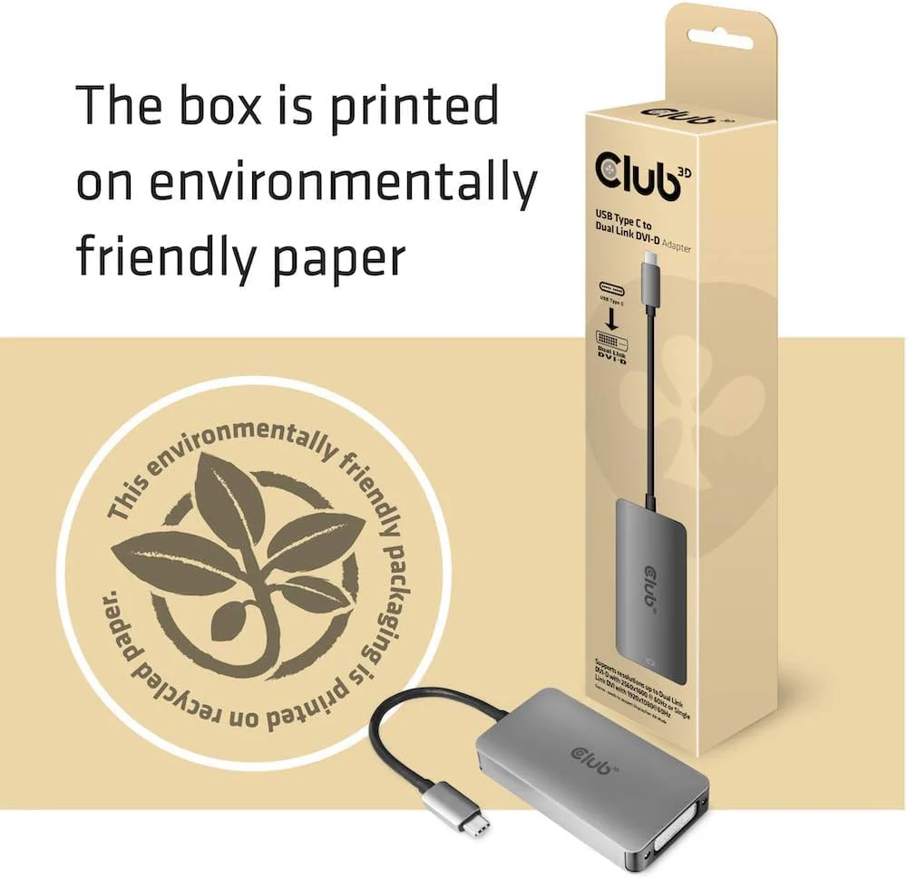 Club 3D CAC-1510 USB Type C to Dual Link DVI-D Cable Adapter Support 3840x2160@30hz, 2560x1600@60Hz HDCP Support M/F - Image 4