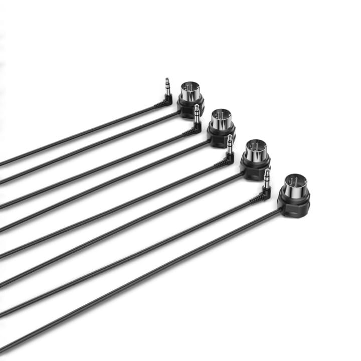 CME TRS MIDI Cable 4-Pack - TRS Type A (3.5mm - 1/8”) to 5-pin DIN, 3FT / 90CM, Low-Profile - Right Angle Ultra-Thin Plugs for Compact Spaces - Ideal for Synths & Pedalboards 4-Pack Angled