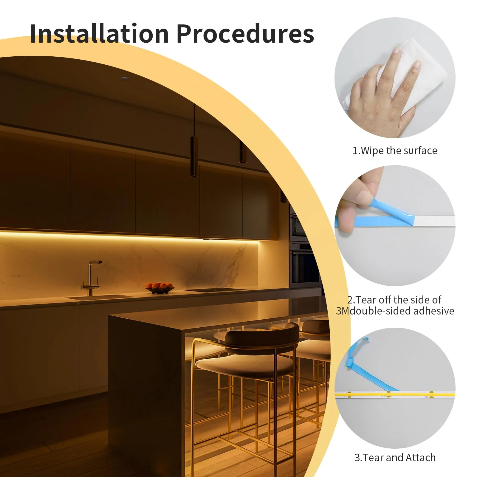 COB LED Strip Light 3000K 40FT/12M warm white led strip Dimmable High Lumen Strip with IR Remote 24V UL Certified Adapter Suitable Adhesive Indoor COB LED Strip for Bedroom Living Room, Shelf, Cabinet 3000K-40FT - Image 4