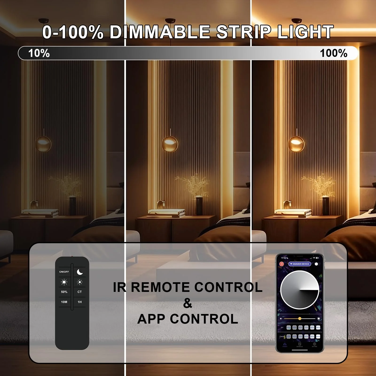 COB LED Strip Light 3000K 40FT/12M warm white led strip Dimmable High Lumen Strip with IR Remote 24V UL Certified Adapter Suitable Adhesive Indoor COB LED Strip for Bedroom Living Room, Shelf, Cabinet 3000K-40FT - Image 5
