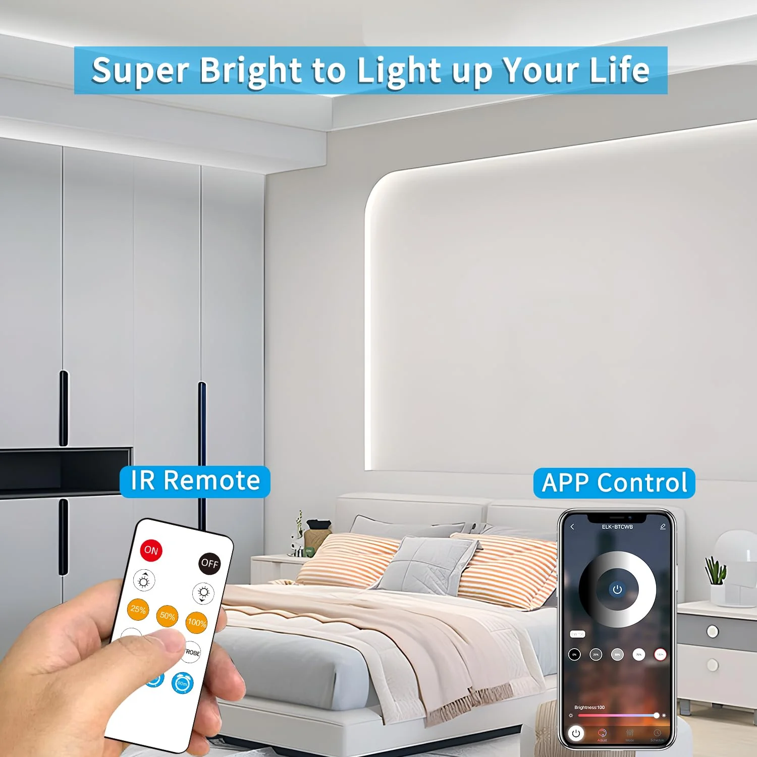 COB LED Strip Lights 50ft,6000K DC 24V Dimmable White Flexible LED Rope Lights for Bedroom,with Remote and app Control LED Lights strip for Living Room, Shelf, Cabinet - Image 4