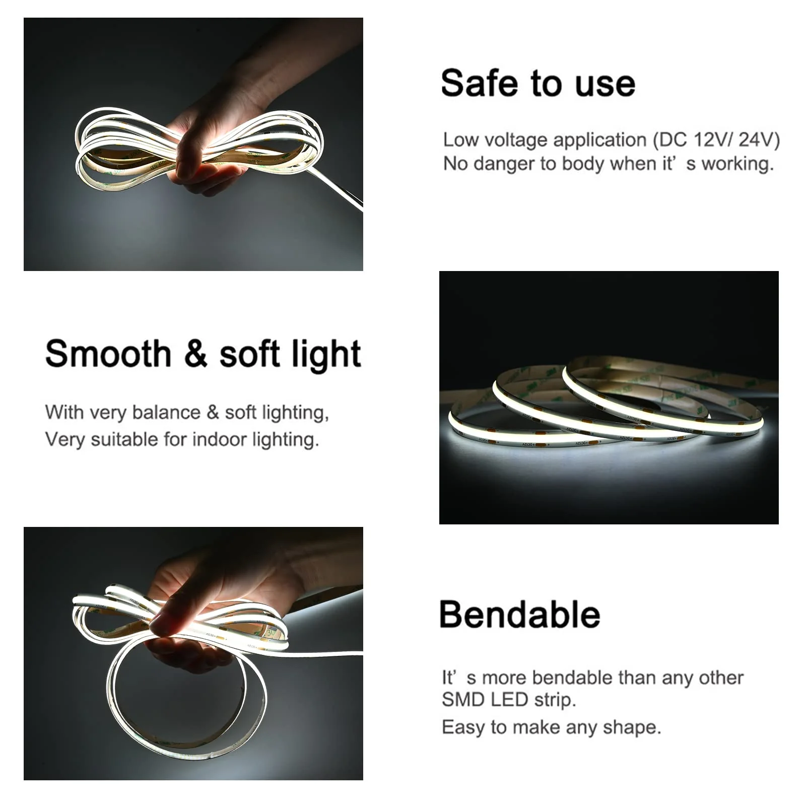COB LED Strip Lights DC 12V LED Lights Flexible Super Bright LED Strips, 9W/m 2x16.4FT Cool White 6500K CRI 90+,480LEDs/m High Density Uniform Light for Home Room Decor 2Pack Cool White 6500K DC12V - Image 3