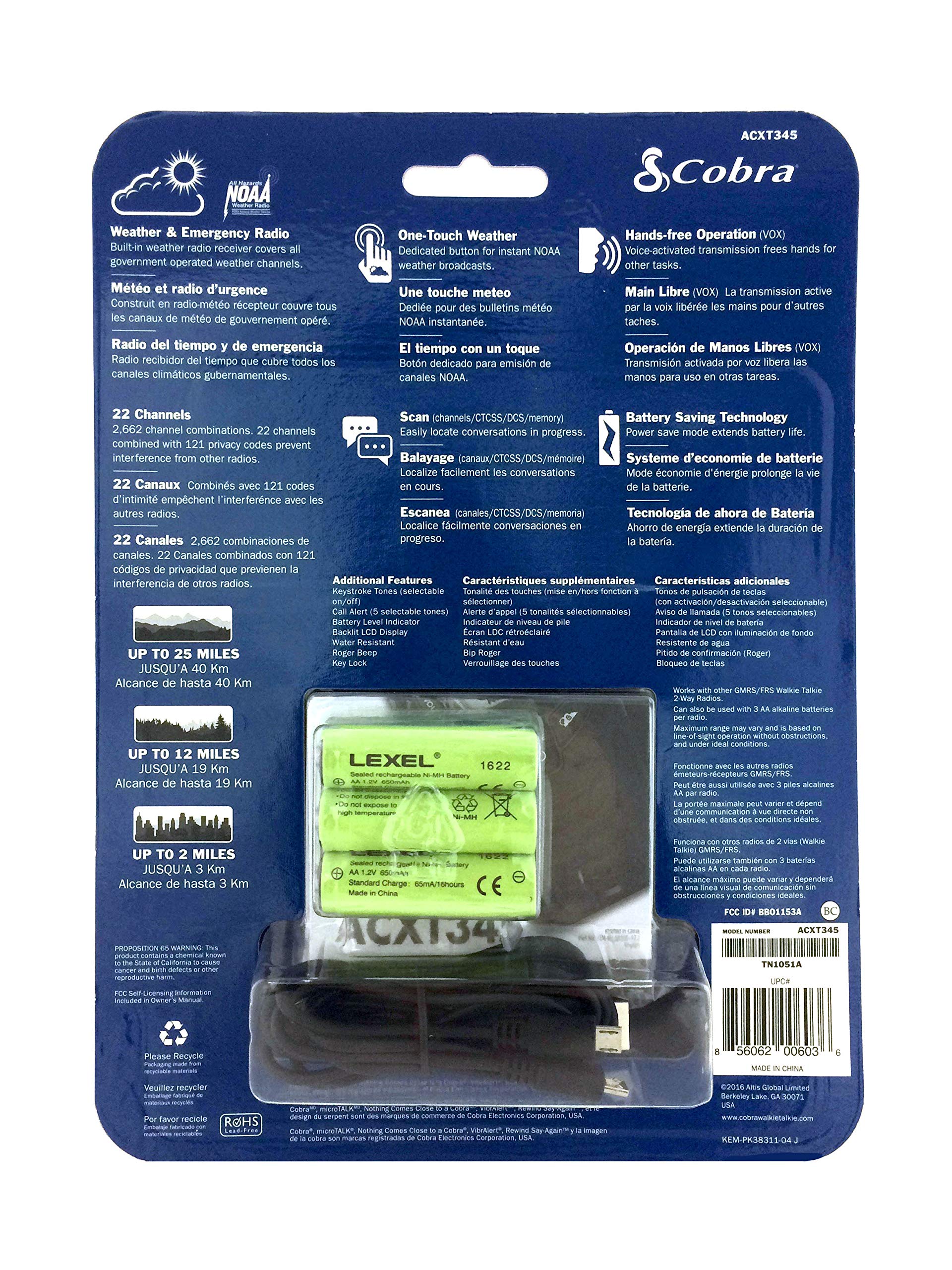 COBRA ACXT390 Walkie Talkies - Rechargeable, Long Range 23-Mile Two Way Radio Set with VOX ( 2 Pack ) - Image 4