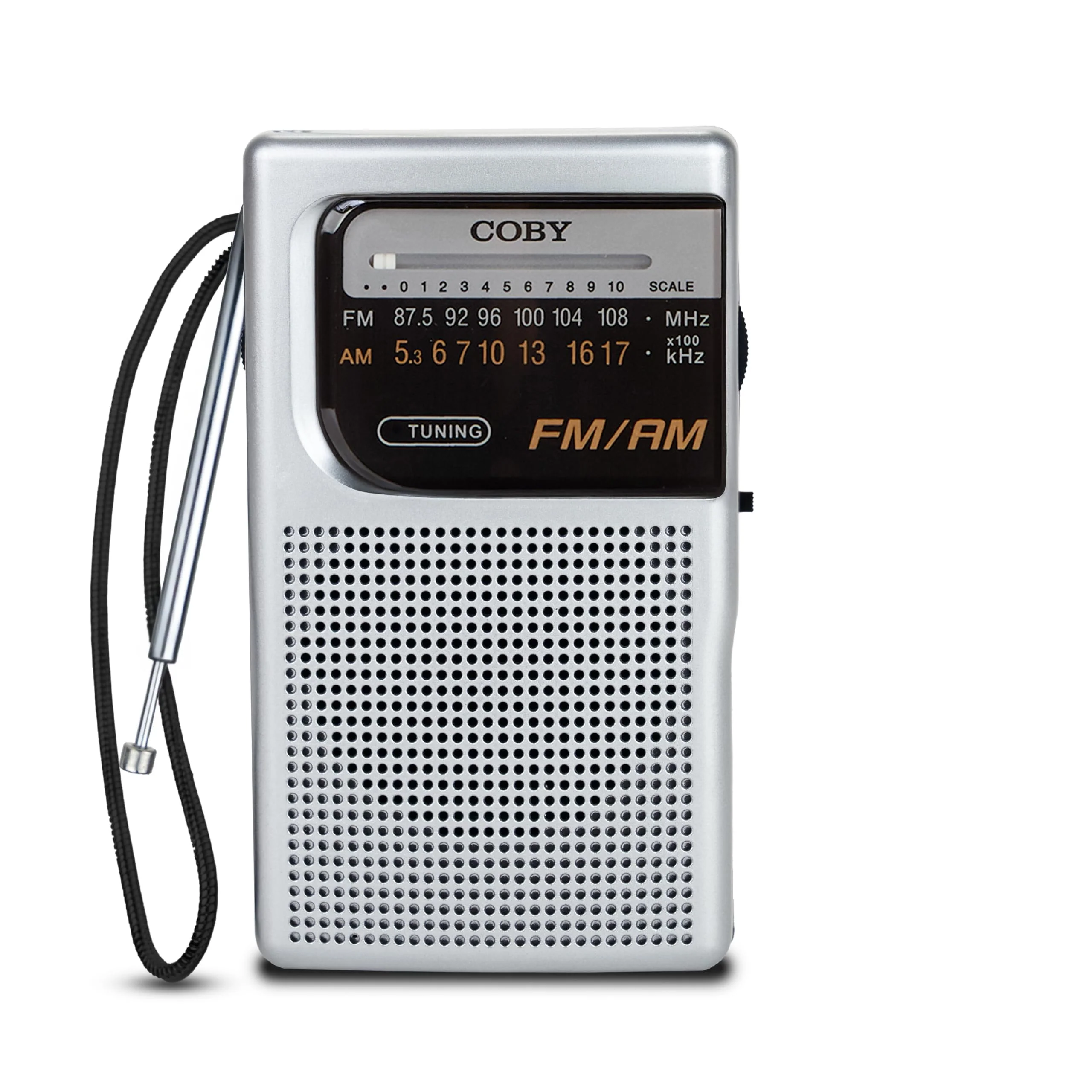 Coby Portable Radio, AM/FM, Pocket Radio, 800-HR Battery, Indoor Outdoor Mini Radio, Emergency Radio, Compact, Retro Transistor Radio A-Silver