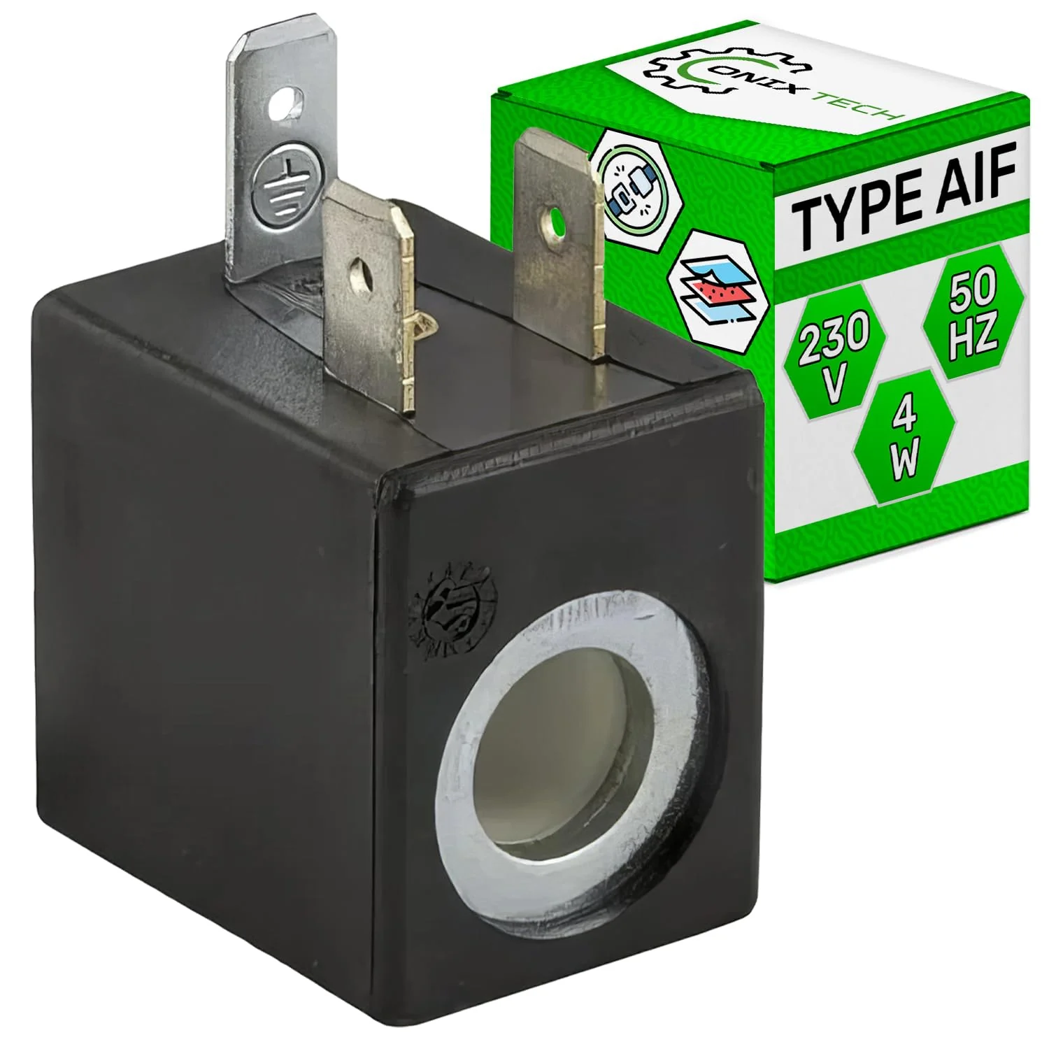 Coil Type AIF for Solenoid Valve 230 V 50 Hz with Hole Diameter 10 mm and Dimensions 29 x 22 x 27 mm ONIX TECH