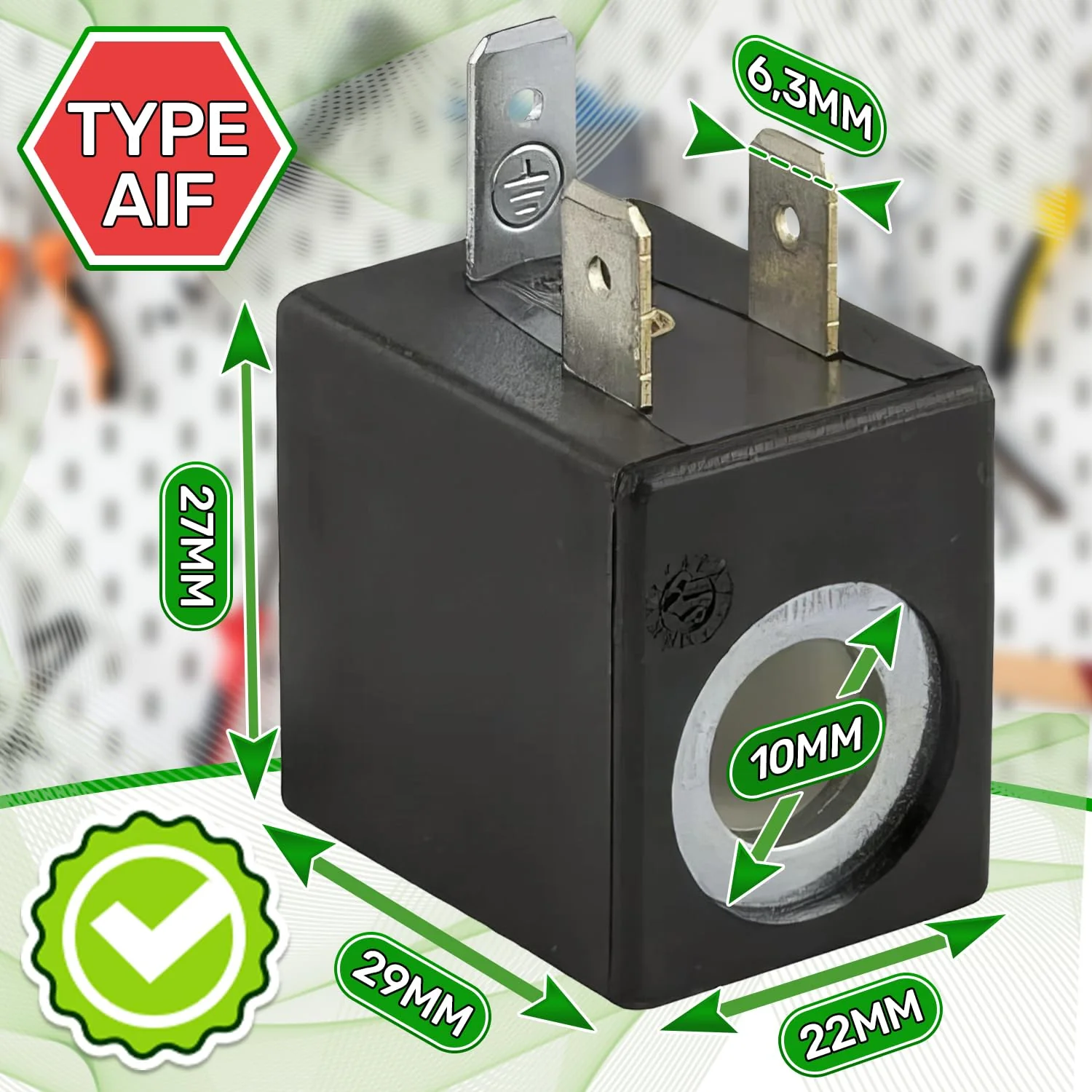 Coil Type AIF for Solenoid Valve 230 V 50 Hz with Hole Diameter 10 mm and Dimensions 29 x 22 x 27 mm ONIX TECH - Image 2