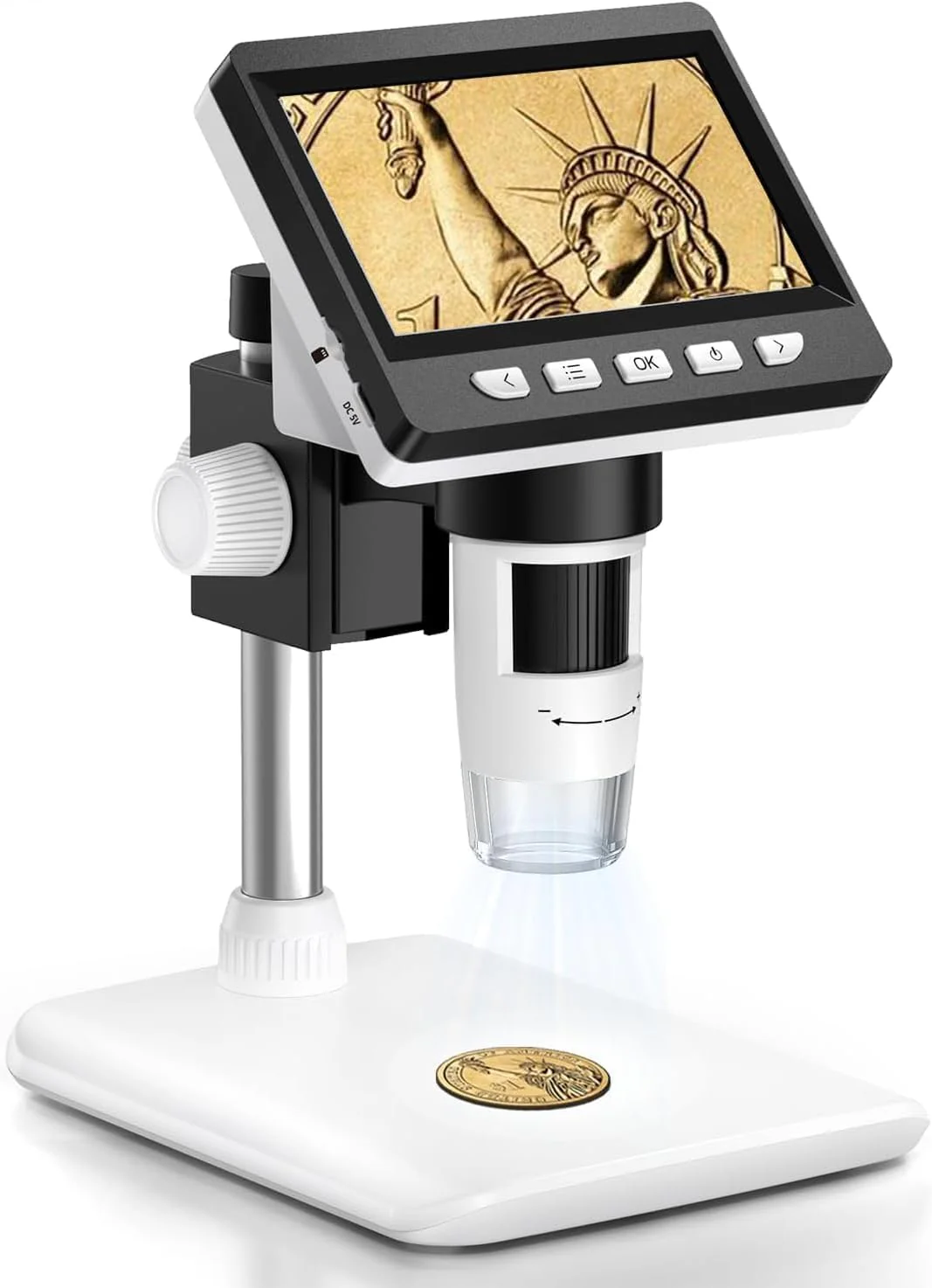 Coin Microscope, 4.3 Inch Digital Microscope 1000X Coin Microscope for Error Coins with 8 Adjustable LED Lights, PC View Compatible with Windows & MacOS White
