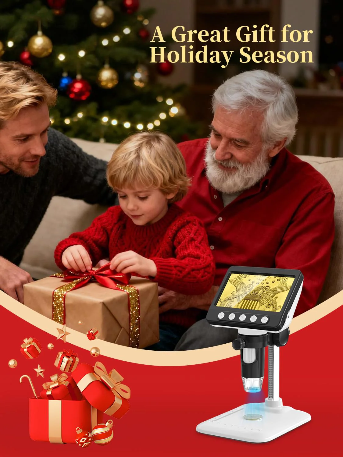 Coin Microscope for Error Coins, 4.3 inches 1080P LCD Digital Microscope, 50x-1000x Magnifier with 8 Adjustable LED Lights, PC View, Compatible with MacOS Windows for Adults Kids White - Image 3