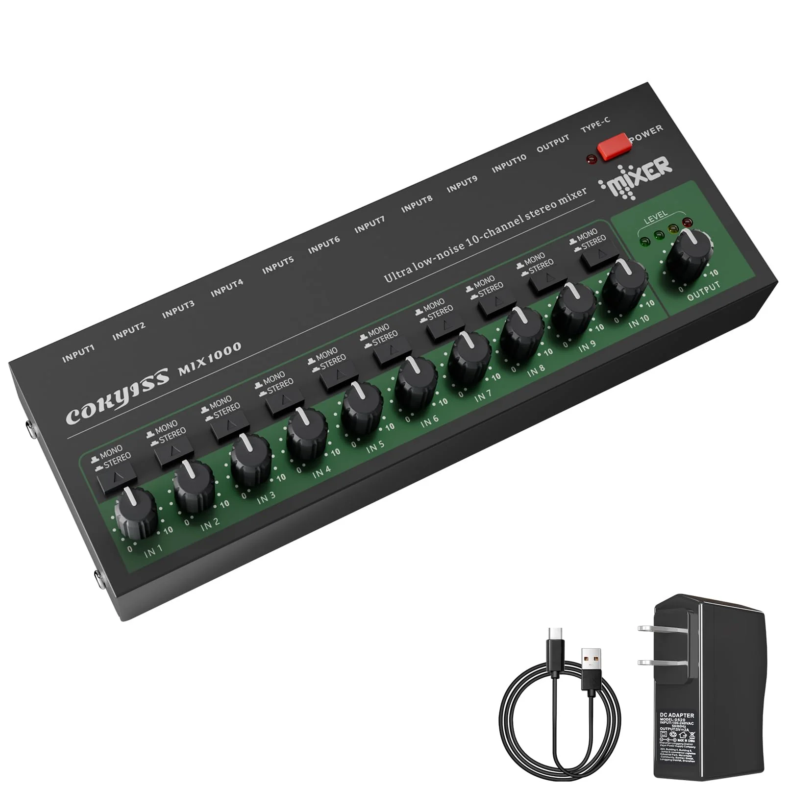 COKYISS® Small Mini Audio Mixer,10-Channel,Stereo Line Mixer for Sub-Mixing,Ultra Low-Noise,Microphone Independent Control,1/4" TRS Input/Output,for Bars,Guitars, Bass, Keyboards Mixer MIX1000