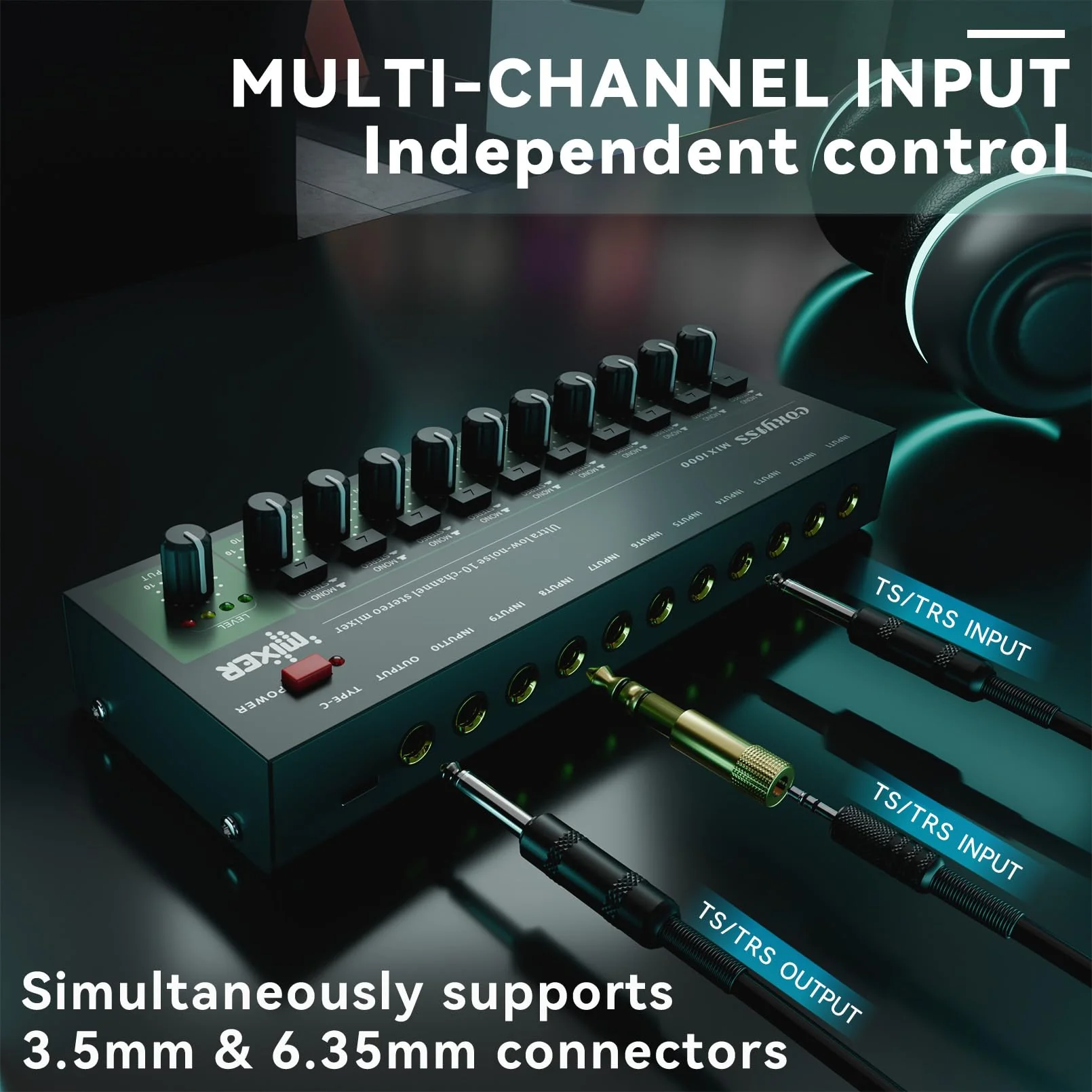 COKYISS® Small Mini Audio Mixer,10-Channel,Stereo Line Mixer for Sub-Mixing,Ultra Low-Noise,Microphone Independent Control,1/4" TRS Input/Output,for Bars,Guitars, Bass, Keyboards Mixer MIX1000 - Image 3