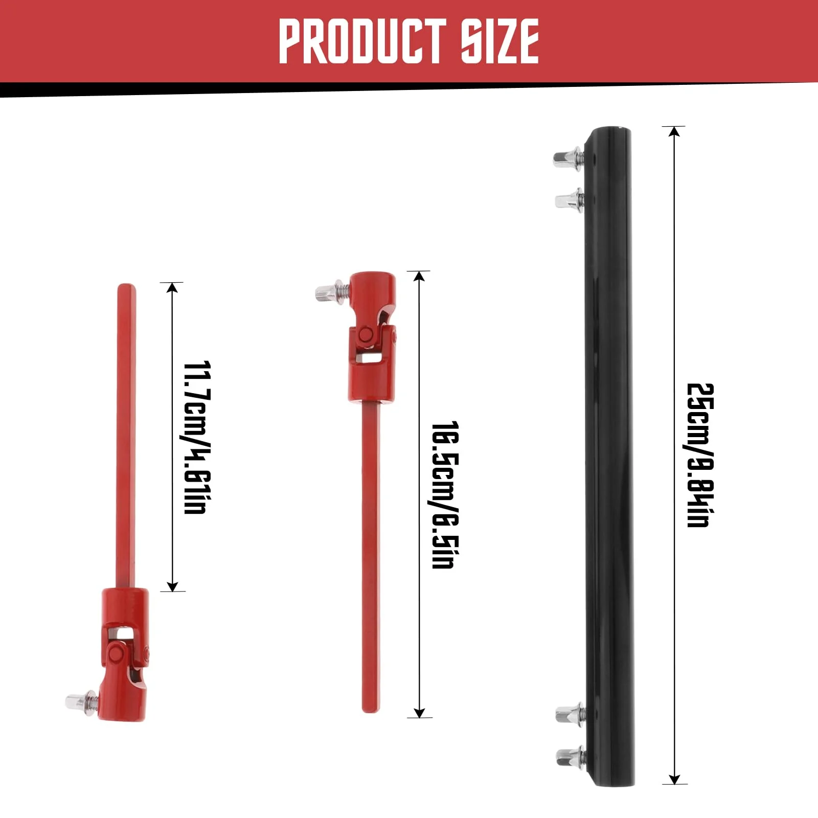 Colaxi 31cm Steel Double Drum Drive Shaft Pedal Driveshaft Rod DIY Replacement Bass Drum Pedal Connector Arm Percussion Instrument Parts Accessory, A Black and Red - Image 3