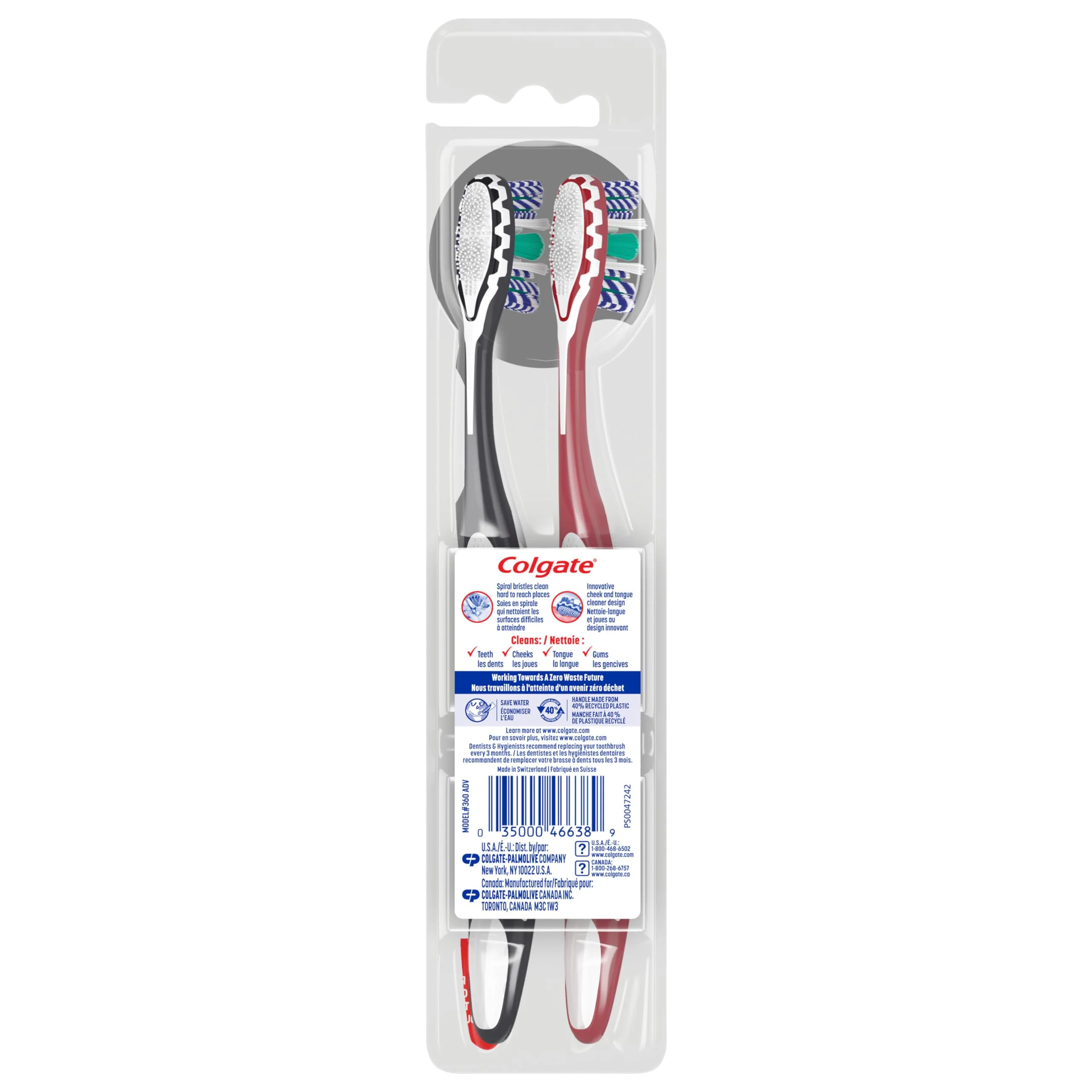 Colgate 360 Optic White Advanced Whitening Toothbrush, Adult Medium Toothbrush with Whitening Cups, Helps Whiten Teeth and Removes Odor Causing Bacteria, 2 Pack 2 Count (Pack of 1) - Image 7