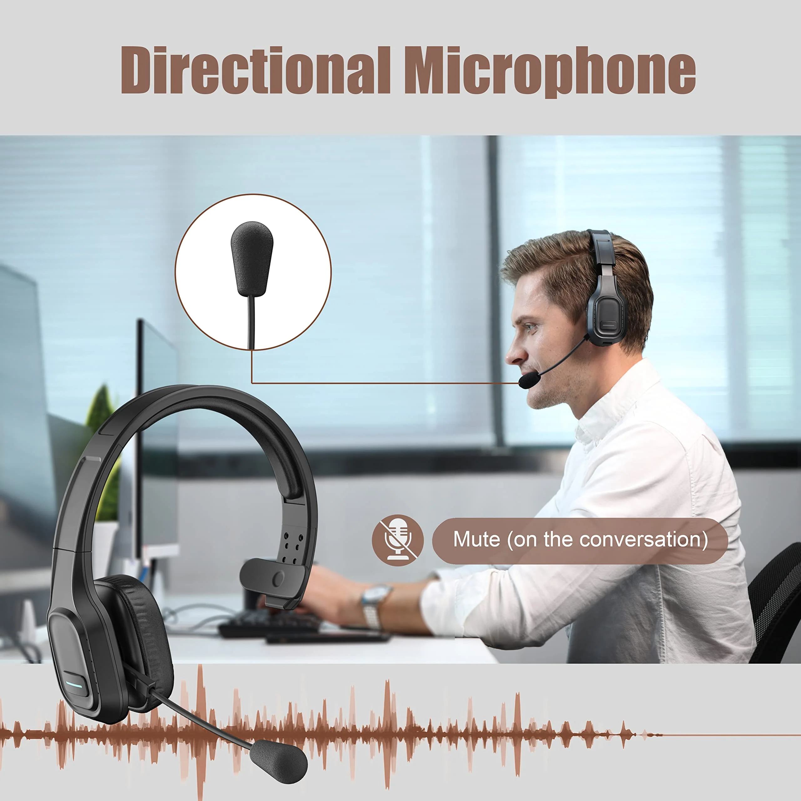 COMEXION Trucker Bluetooth Headset V5.0, Wireless Headset with Noise Canceling&Mute Microphone for Cell Phones, On Ear Bluetooth Headphone for Computer, Zoom Meetings, Skype, Home Office BH-M100 - Image 6