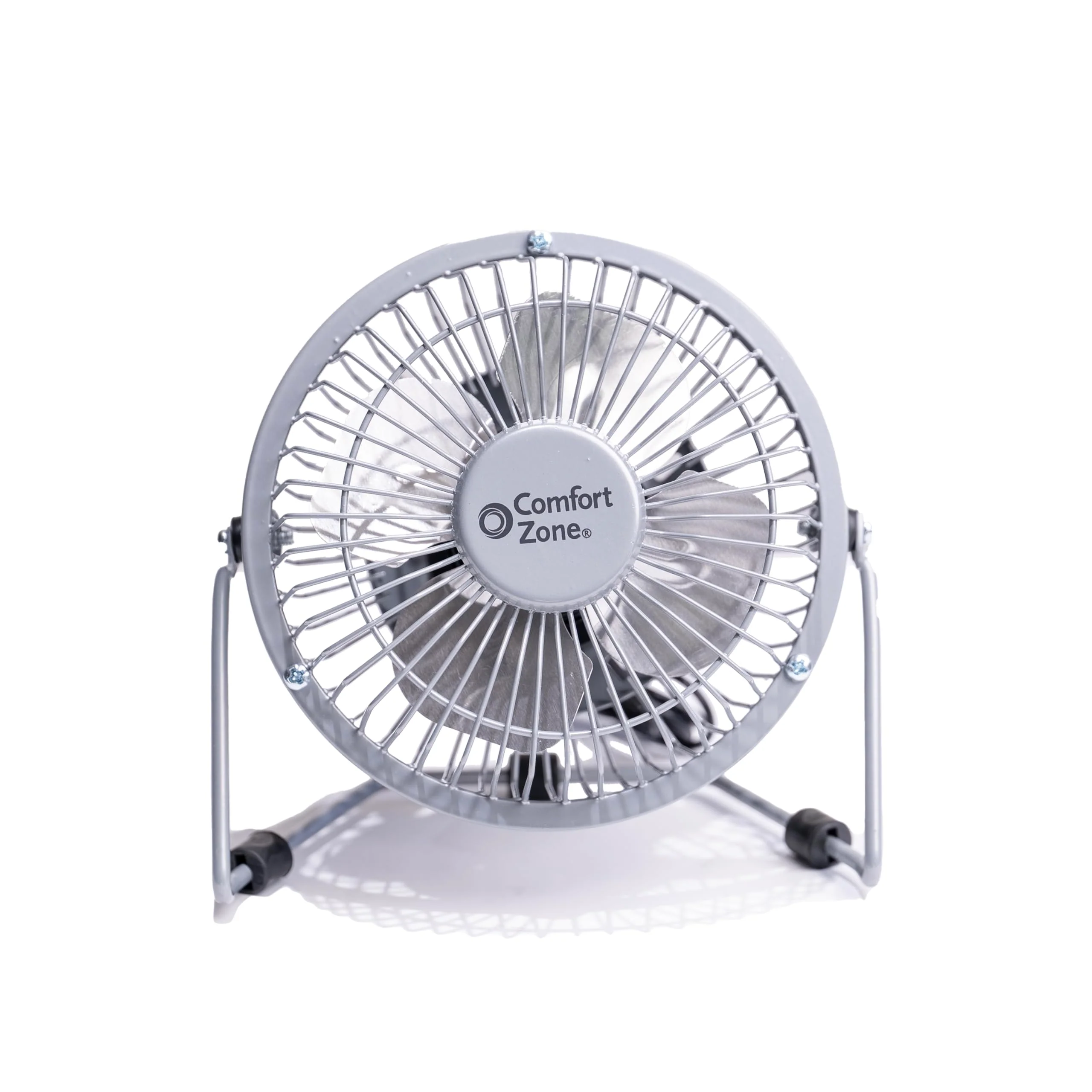 Comfort Zone Mini Portable Desk Fan with 360-Degree Adjustable Tilt, Dual Powered (USB or Power Cord), 4 inch, All-Metal Construction, Airflow 3.31 ft/sec, Ideal for Home, Bedroom & Office, CZHV4S Silver - Image 2