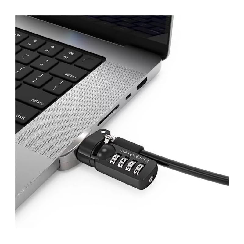 Compulocks Ledge Lock Adapter for MacBook Pro 14" M1, M2 & M3 with Combination Cable Lock Silver - Image 2