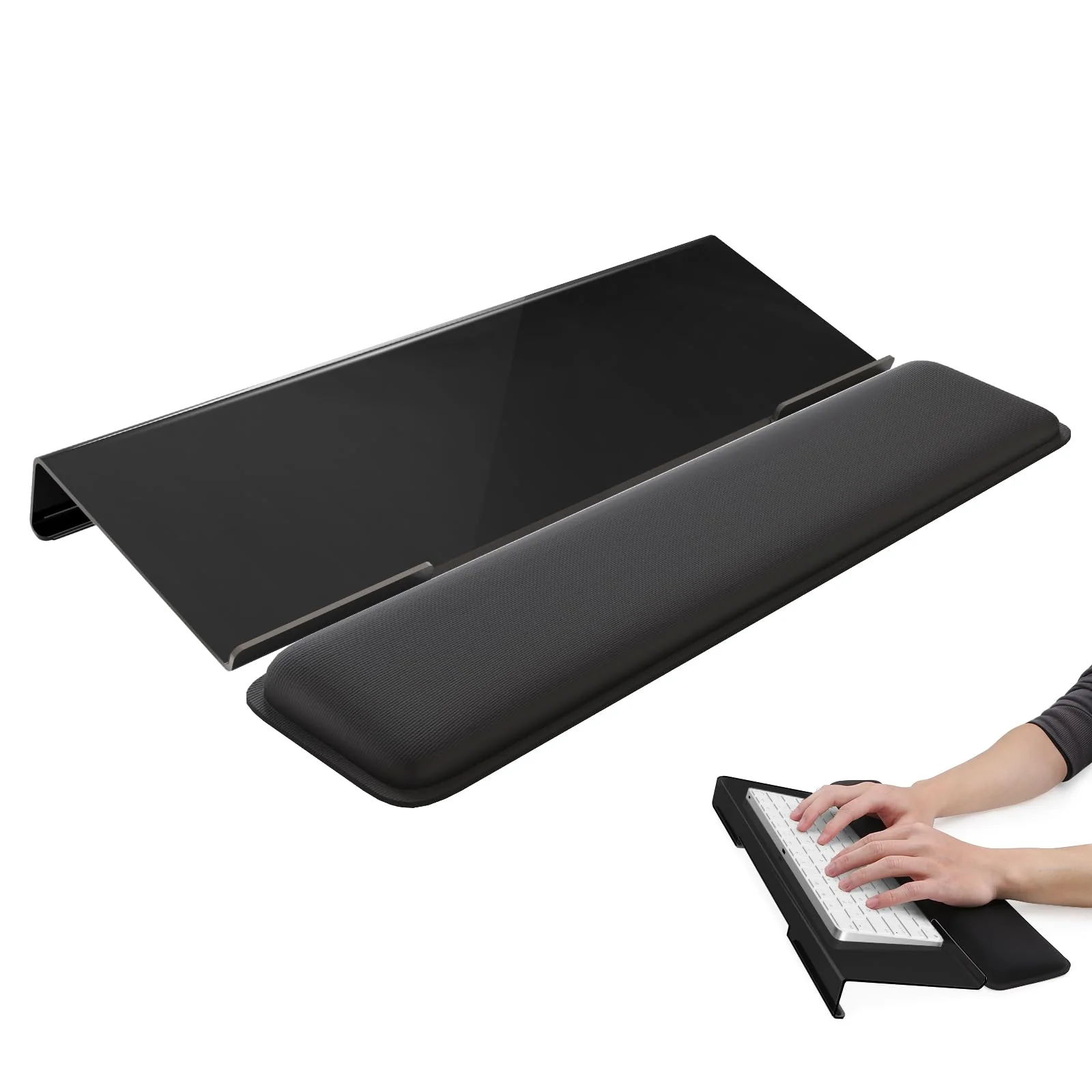 Computer Keyboard Stand, Keyboard Riser for Easy Typing, Ergonomic Keyboard Wrist Rest with Anti-Slip Base, Comfortable Keyboard Holder with Wrist Pad for Office Desk, Home, School (Black) Black