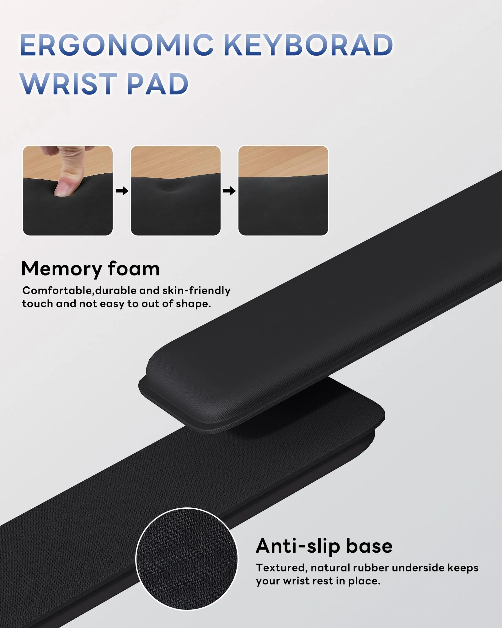 Computer Keyboard Stand, Keyboard Riser for Easy Typing, Ergonomic Keyboard Wrist Rest with Anti-Slip Base, Comfortable Keyboard Holder with Wrist Pad for Office Desk, Home, School (Black) Black - Image 6
