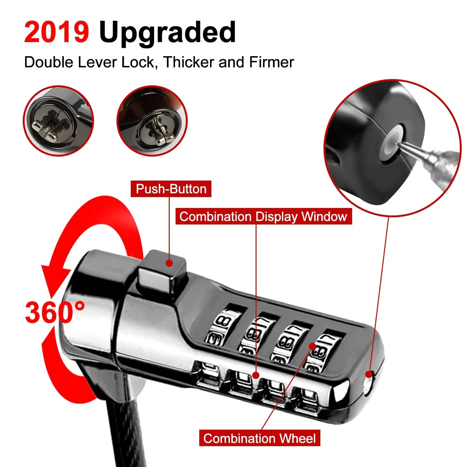 Computer Laptop Cable Lock,Slot Plate 6.23ft Cable,Security Computer Combination Lock, 4 Digital Password Protection Cable, Anti Theft Lock and Notebook Other Device - Image 3