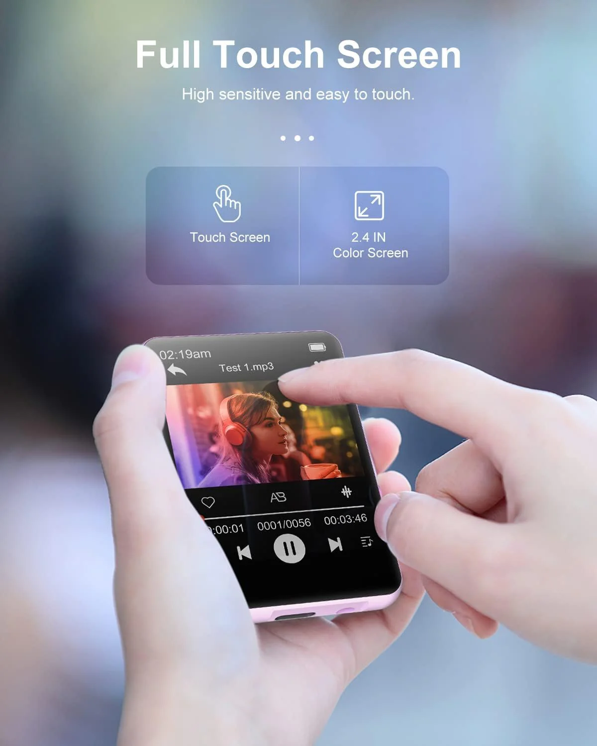Conrain 64GB MP3 Player with Bluetooth 5.3, Portable Digital Lossless Music Player with Built-in Speaker, 2.4 in Full Touch Screen, FM Radio, Voice Recorder, Earphones Included, Surppot up to 128GB 2.4inch - Image 5