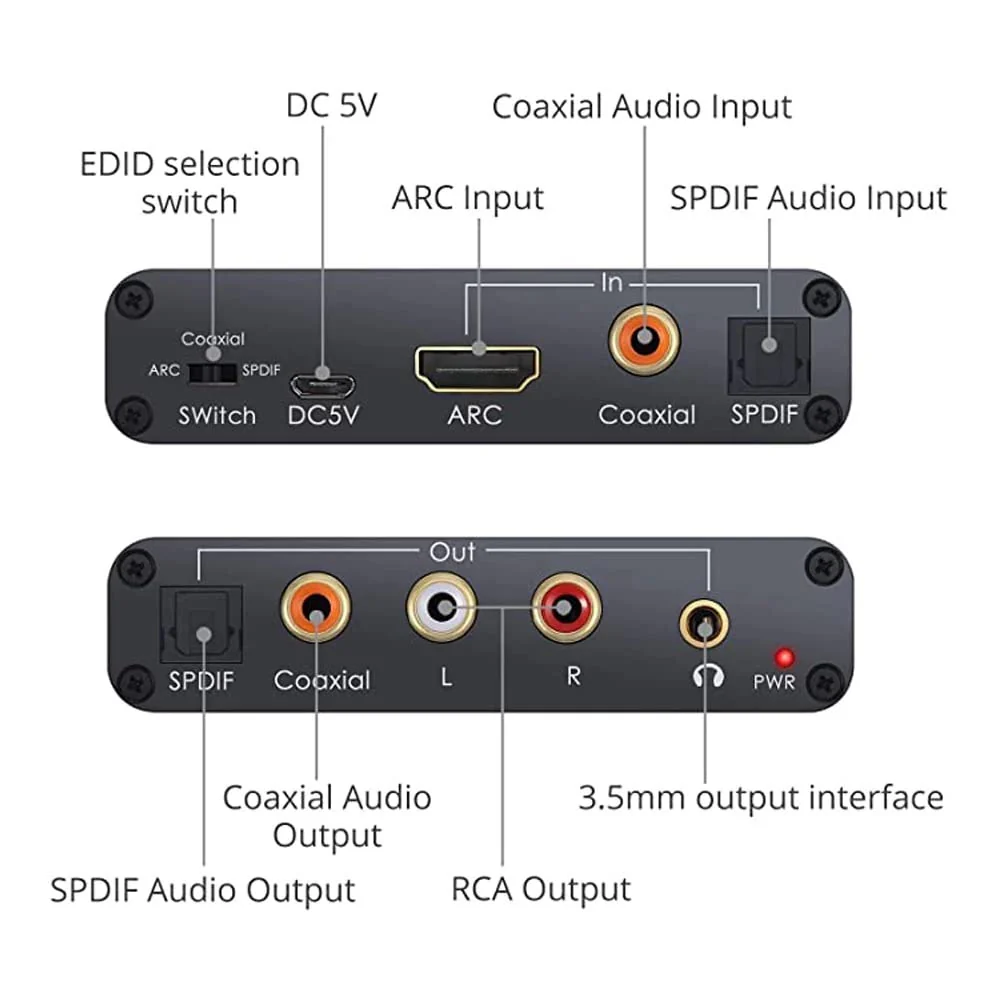Converter HDTV-Compatible Audio Adapter DAC ARC L/R Coaxial SPDIF Jack Extractor Return Channel 3.5mm Headphone for TV(Cable not Included) - Image 3