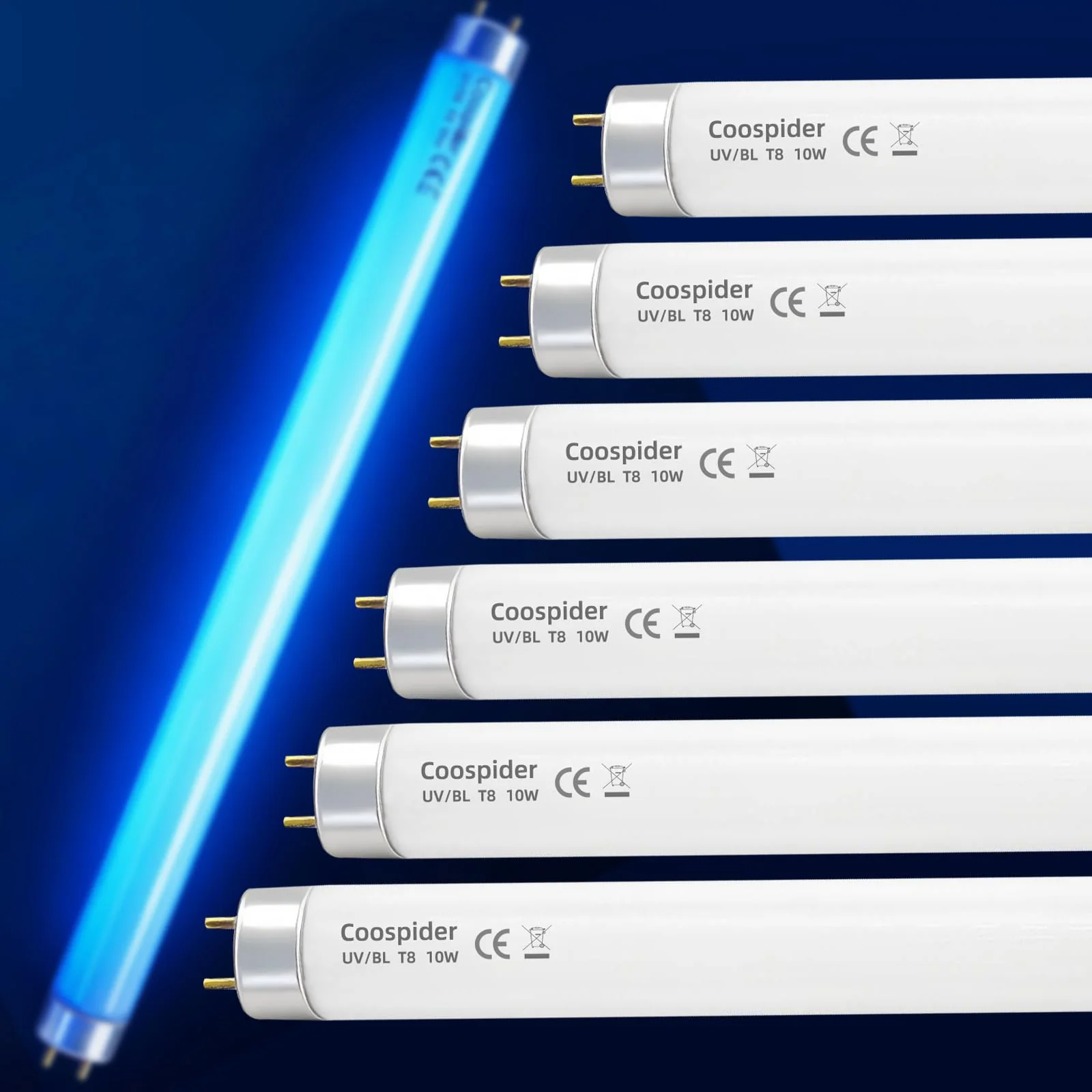 COOSPIDER T8 F10 U/V BL 10W Replacement Light Bulb, CFL Fluorescent Straight Tube, Fluorescent Light for Home/Office, 13 Inch Light Tube for 20W Electric Zapper G13 Base, 10W 6PCS 10w-6-packs
