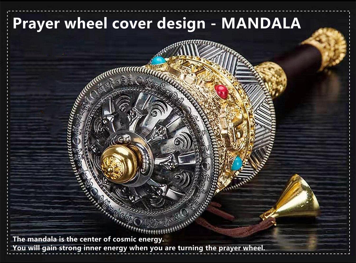 Copper Large Hand Held Prayer Wheel with Tibetan Buddhist Six-Character Truth Premium Buddha Scriptures, Wooden Handle Prayer Wheel for Praying, Blessing, Meditation, Healing, Relaxing, Yoga - Image 6