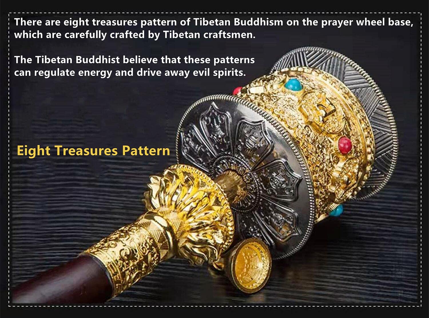 Copper Large Hand Held Prayer Wheel with Tibetan Buddhist Six-Character Truth Premium Buddha Scriptures, Wooden Handle Prayer Wheel for Praying, Blessing, Meditation, Healing, Relaxing, Yoga - Image 7