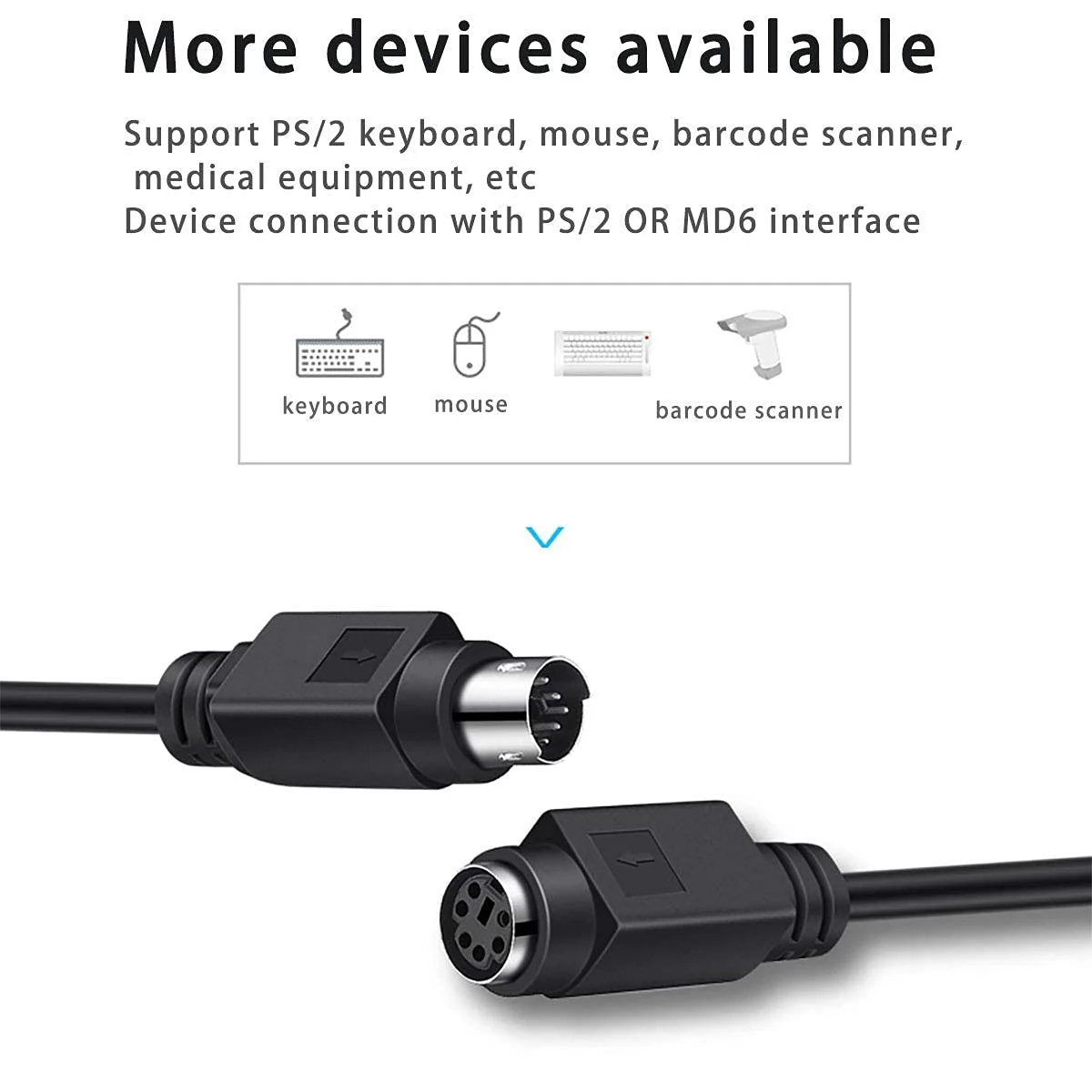 Copper Wires PS/2 Extension Cable, Mini Din 6pin Male to Female Cable for Computer PC Keyboard/Mouse/KVM & More 6ft（ M/F 2M） - Image 5