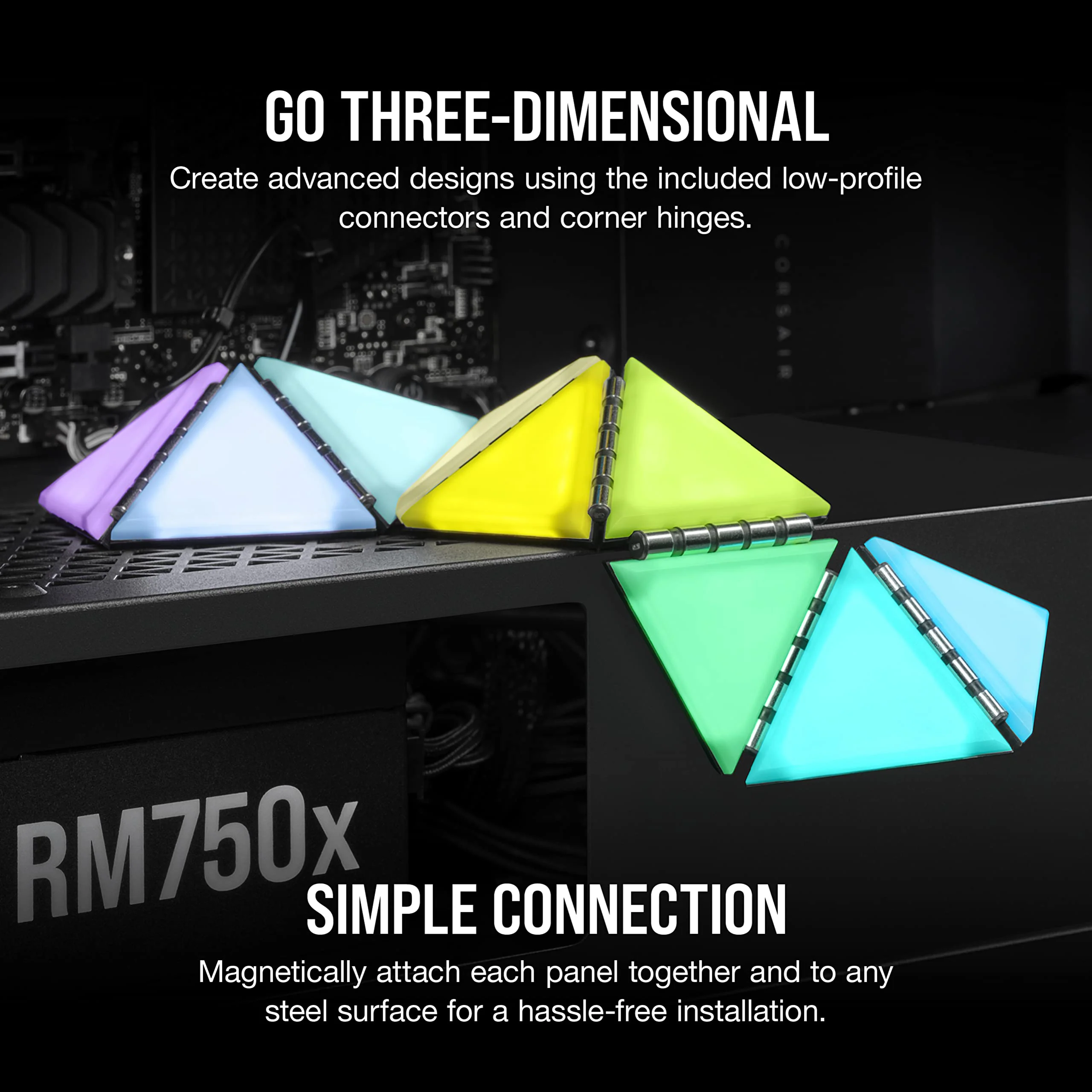 Corsair iCUE LC100 Case Accent Lighting Panels - Mini Triangle - 9X Tile Starter Kit (81 RGB LEDs with Light Diffusion, Simple Magnetic Attachment, iCUE Lighting Node PRO Included) - Image 7