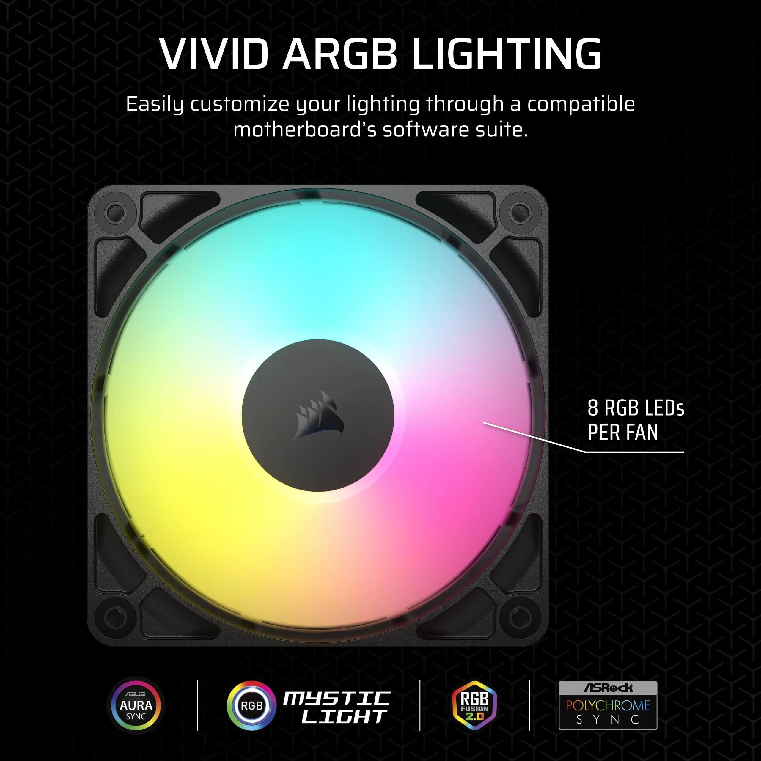 CORSAIR RS120 ARGB 120mm PWM Fans – Daisy-Chain Connection – Low-Noise – Magnetic Dome Bearing – Triple Pack – Black 3 x 120mm - Image 4