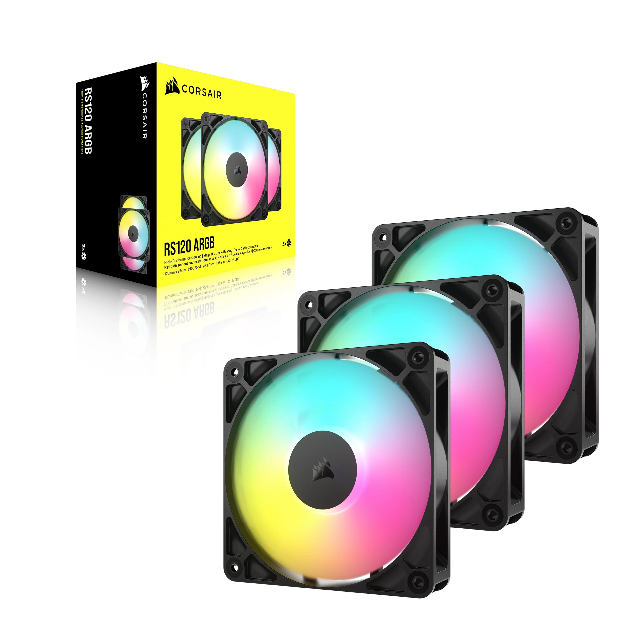 CORSAIR RS120 ARGB 120mm PWM Fans – Daisy-Chain Connection – Low-Noise – Magnetic Dome Bearing – Triple Pack – Black 3 x 120mm - Image 8
