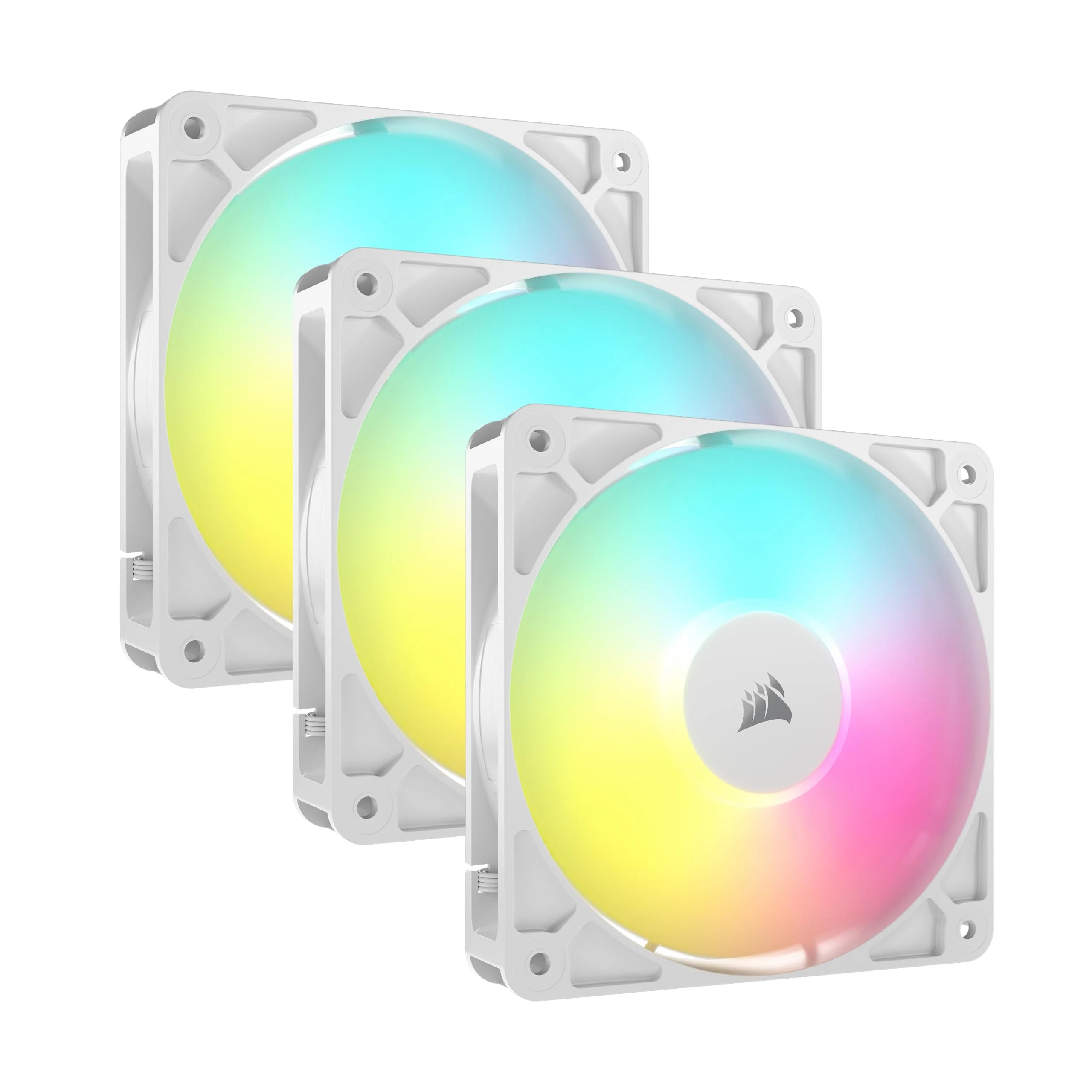 CORSAIR RS120 ARGB 120mm PWM Fans – Daisy-Chain Connection – Low-Noise – Magnetic Dome Bearing – Triple Pack – White 3 x 120mm